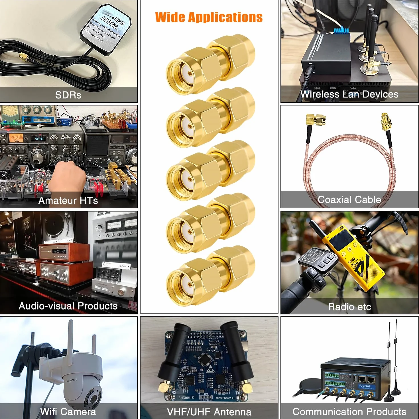 5 Sztuk RP-SMA Męski na RP-SMA Męski Wtyk Złącza, Adapter Anteny RF, do Anteny 2G/3G/4G LTE, Routera
