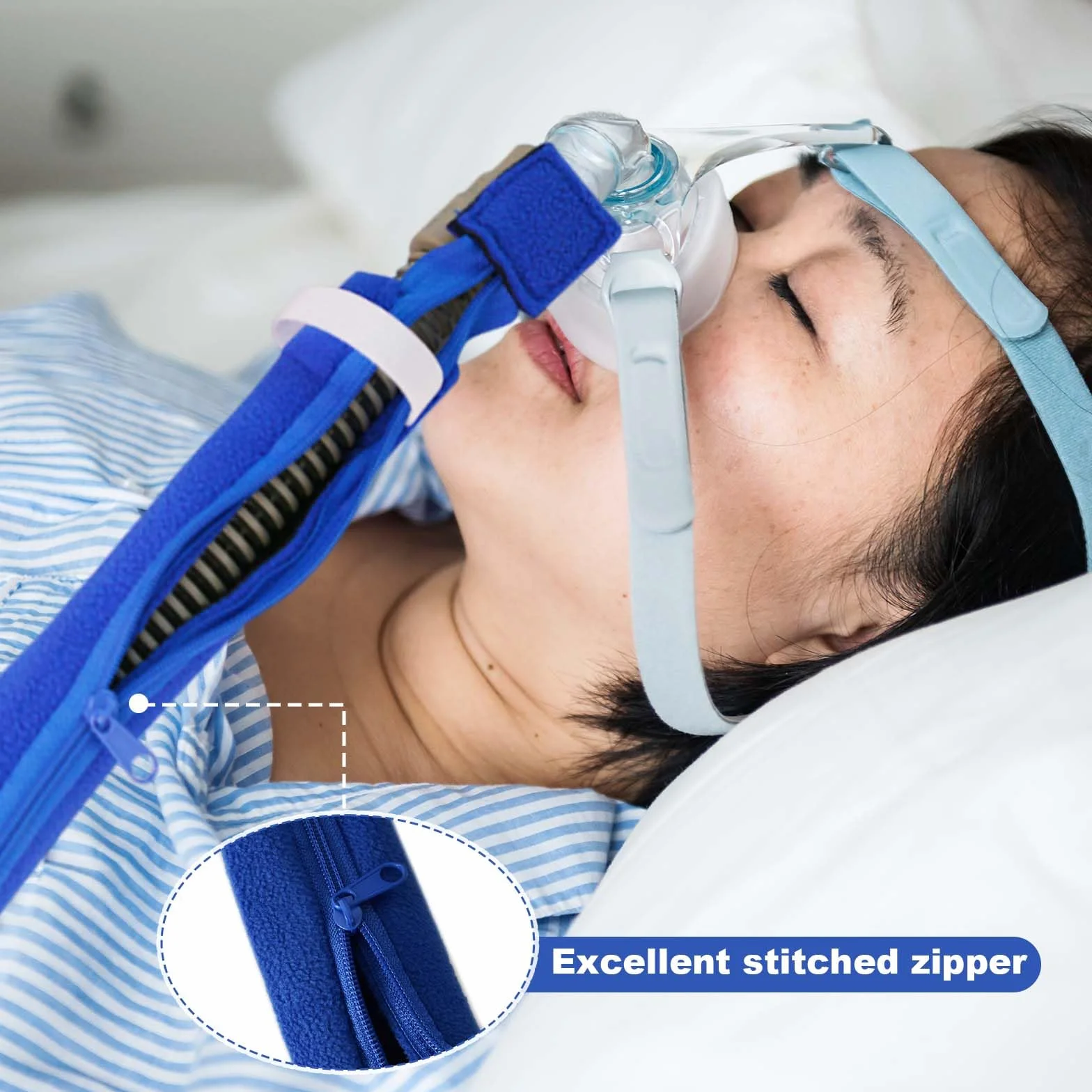 CPAP osłona węża, długość 1,8 m, izolująca i ochronna osłona węża, ochrona przed kondensacją, pyłoszczelna, zamek błyskawiczny, wielokrotnego użytku (niebieska)
