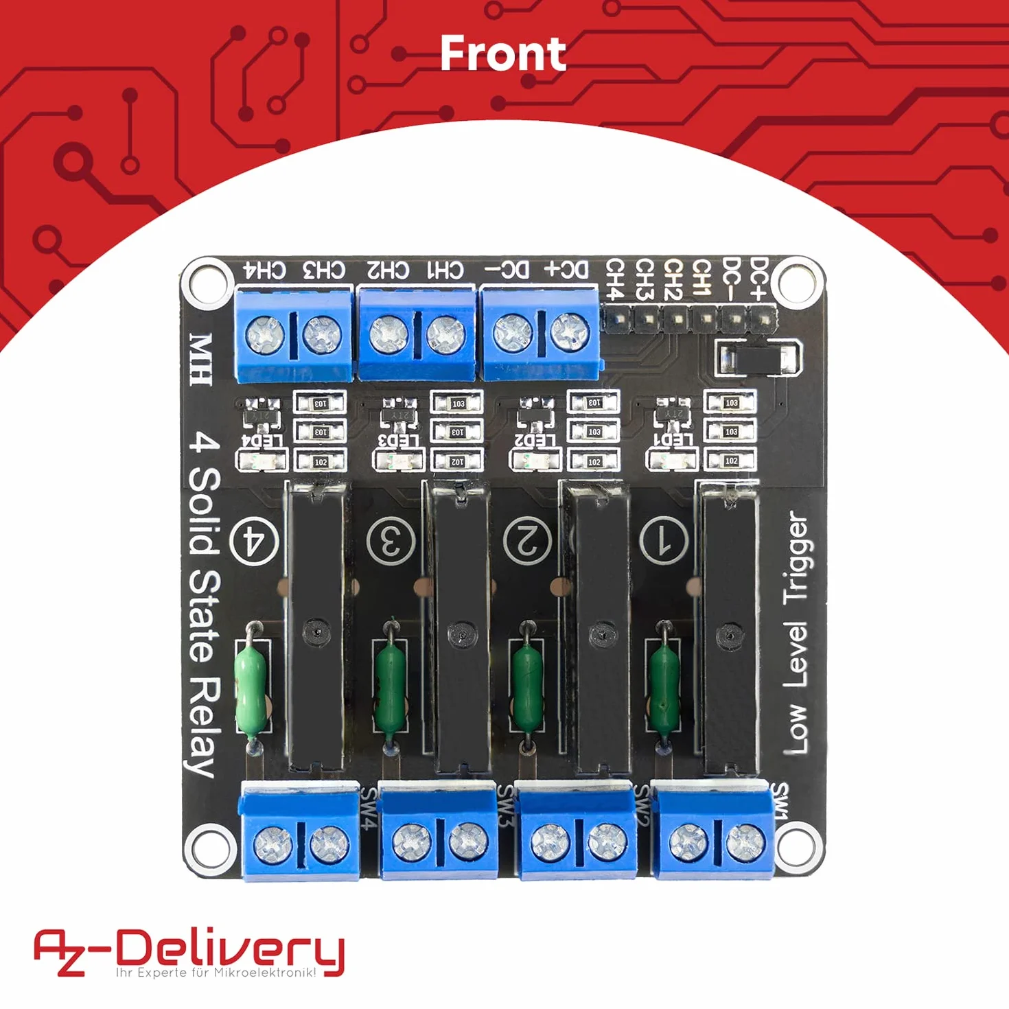 AZDelivery 4-kanałowy moduł przekaźnika 5 V DC Solid State Relais Low Level Trigger Power Switch Relais Board kompatybilny z Arduino i Raspberry Pi