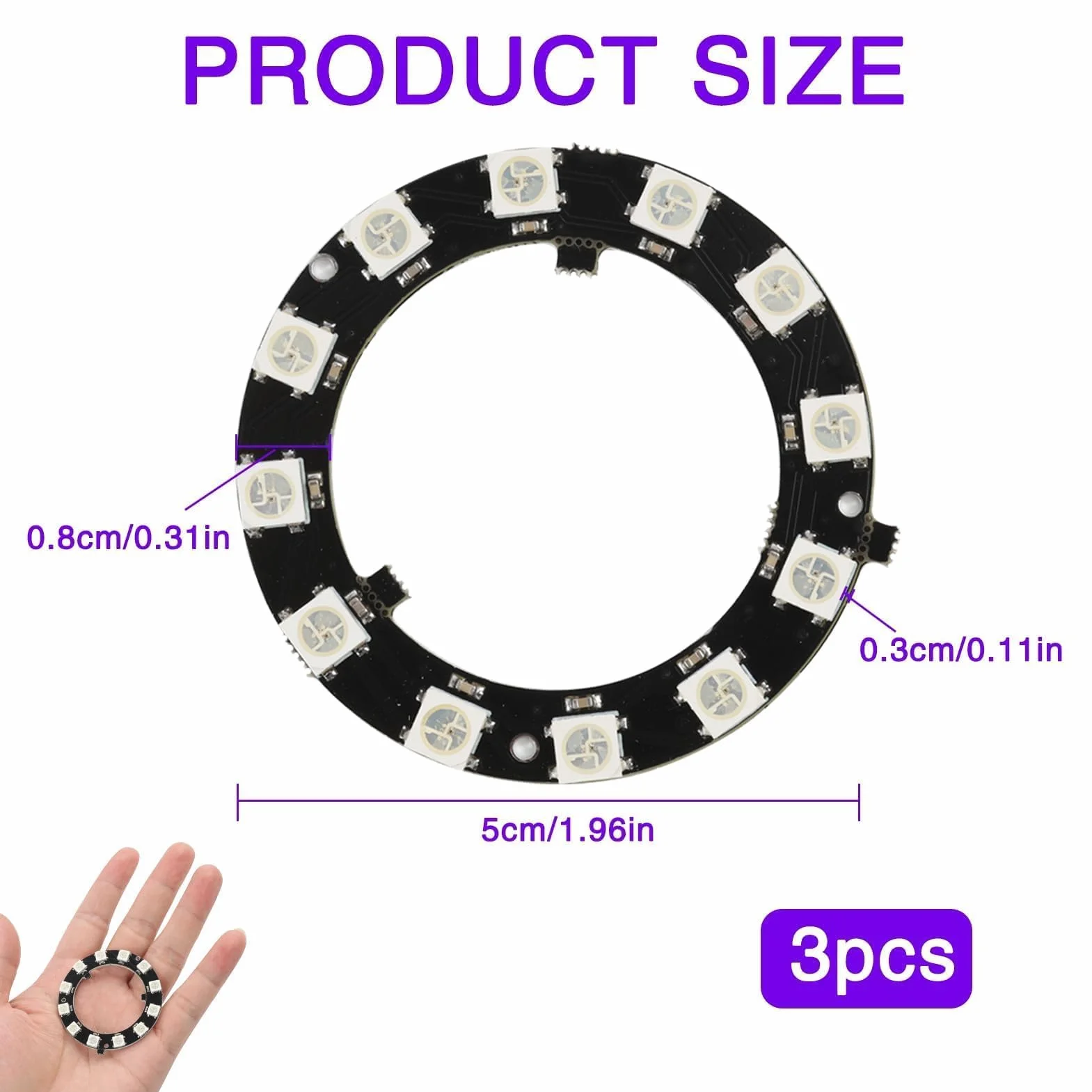 Led Ws2812b 3 X pierścień LED 5V RGB kompatybilny z WS2812B 12-bit 50 mm, idealny do Arduino i Raspberry Pi, do łatwej instalacji Ws2812b 16x16 Eco Panel, przełącznik elektroniczny