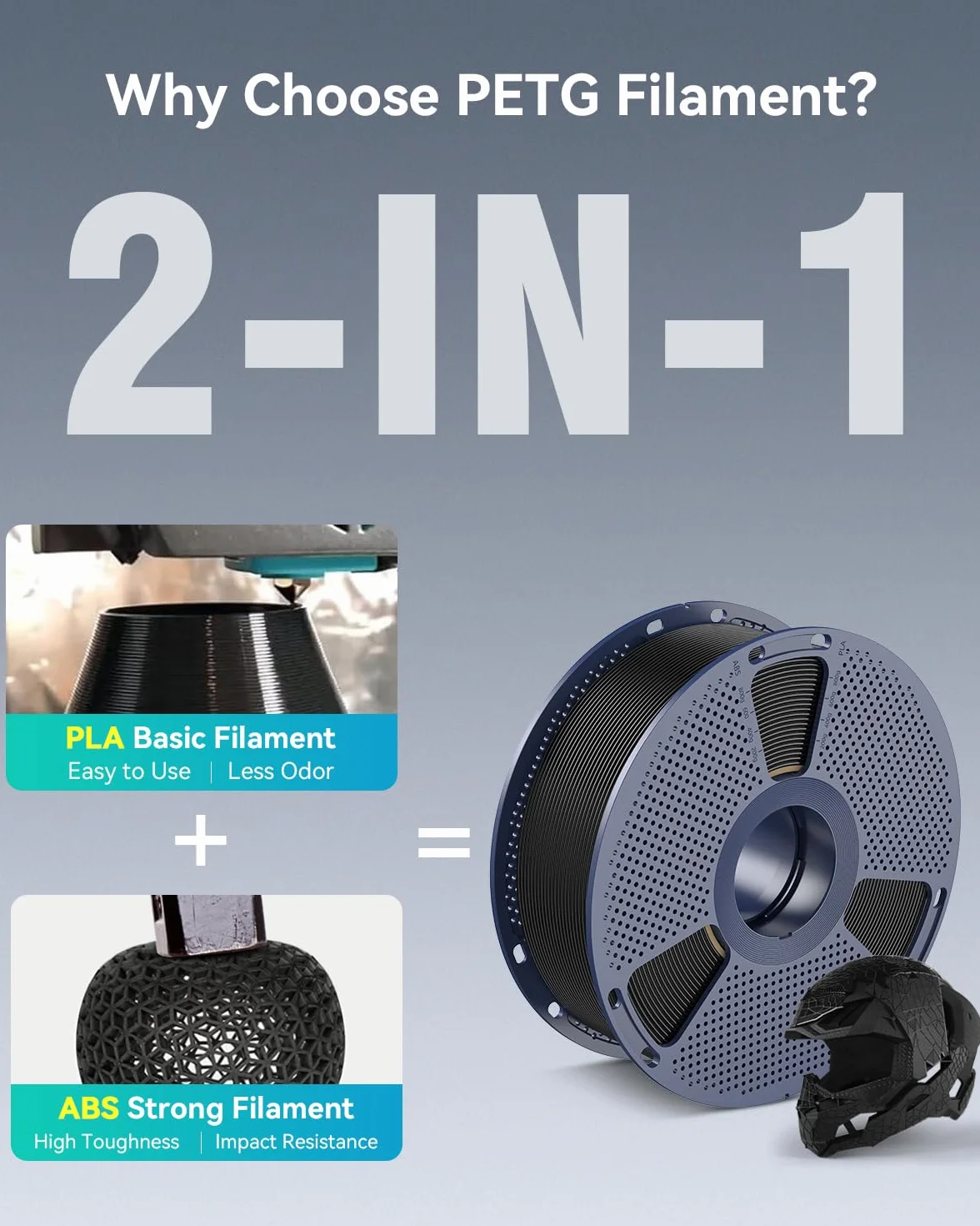 SUNLU PETG Filament 1,75 mm czarny, wysoka wytrzymałość, dobra przyczepność warstw, 1 kg szpula