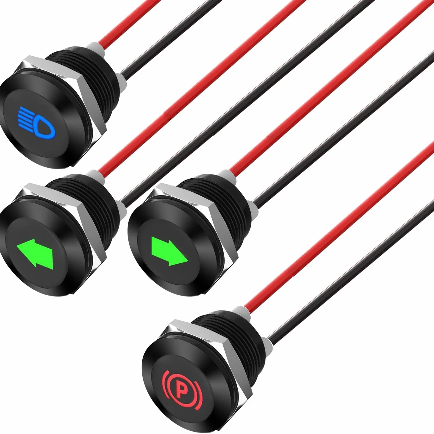 RUNCCI-YUN 4 szt. 12 V/24 V, okrągłe, metalowe, wodoszczelne lampki sygnalizacyjne LED, 12 mm, montaż na płycie, DC LED, lampka ostrzegawcza, lampka kontrolna z kablem 26 AWG 150 mm