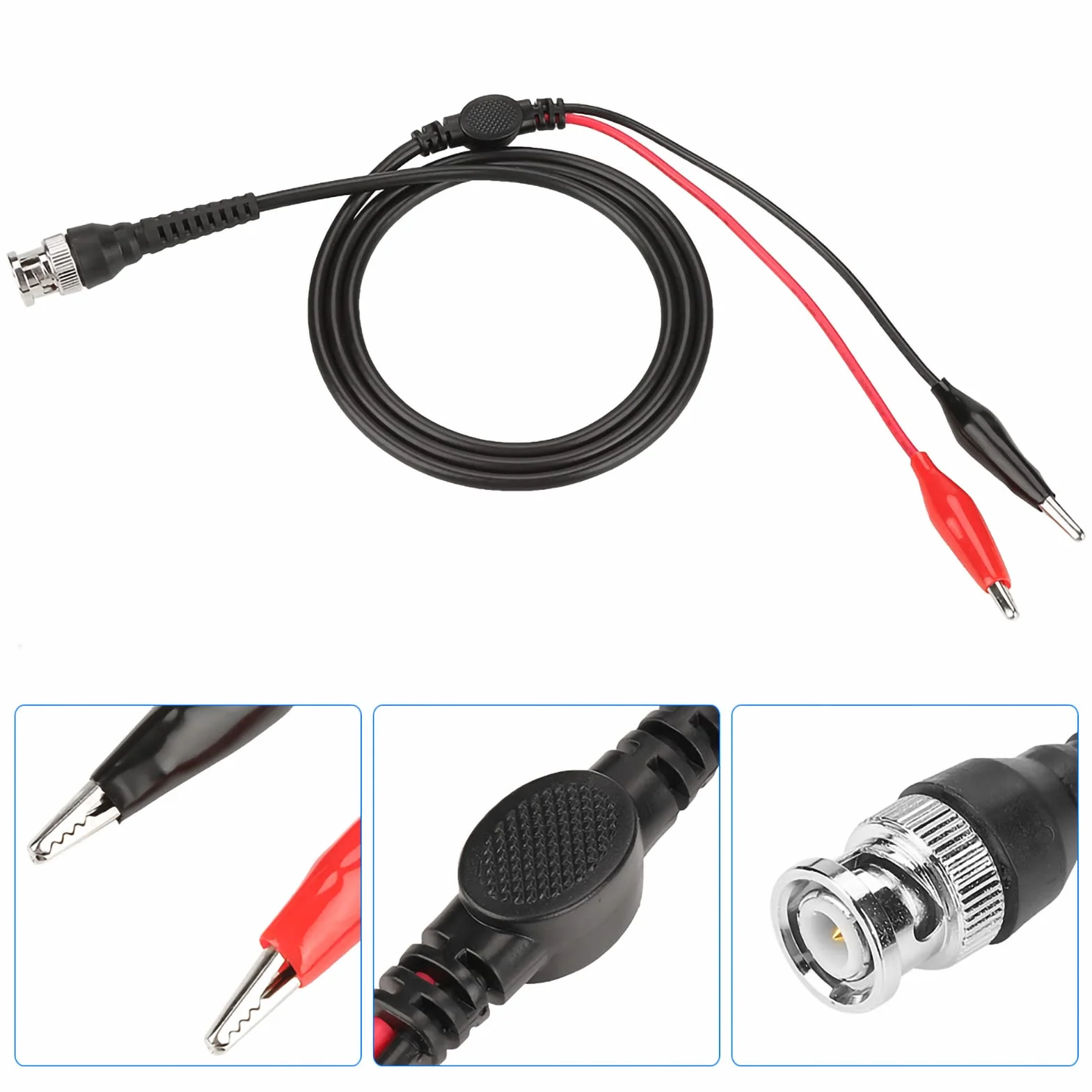 Podwójny Kabel Sondy Testowej z Podwójnym Oscyloskopem ze Złączem BNC Q9 i Klipsami Krokodyli - Solidny Kabel Koncentryczny 50 Ω do Pomiaru Wideo i Audio - Zestaw 2, Czerwony i