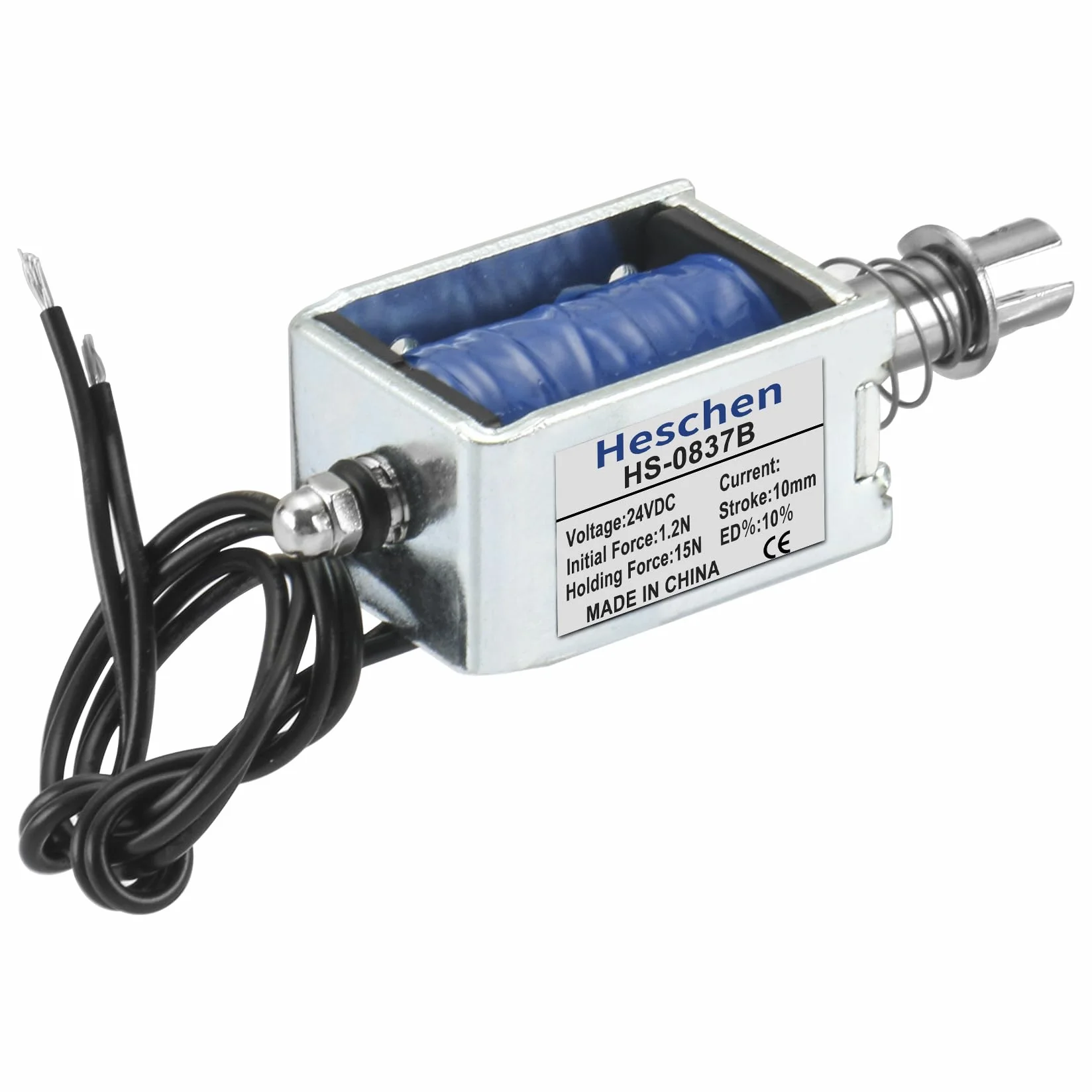 Hechen elektromagnes elektromagnetyczny, HS-0837B, DC24V 1.4A 15N, skok 10mm, zamek do drzwi z otwartą ramą typu Push Pull
