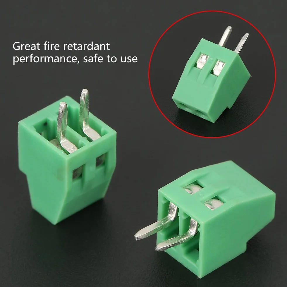 50 Sztuk 2Pin Złącze śrubowe do PCB Zielone Złącze Listwy Zaciskowej Zestaw Asortymentowy 2.54mm/0.1 Cala)