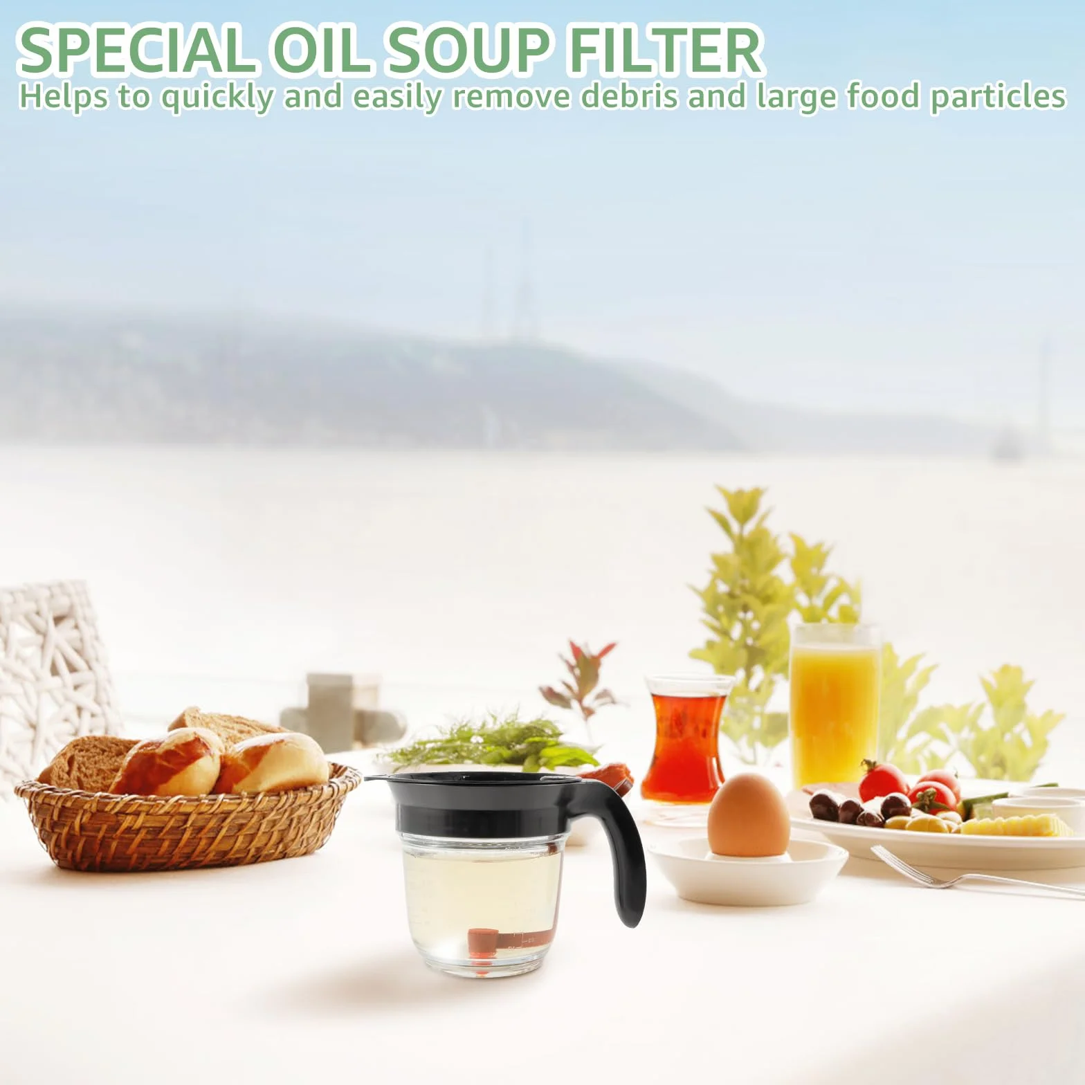 Separator tłuszczu QINGLANG 1 litr Separator do sosów z odpinanym dnem Czajnik do odcedzania tłuszczu z plastikowym miernikiem do zupy Separator oleju do bulionu Sosy i inne płyny