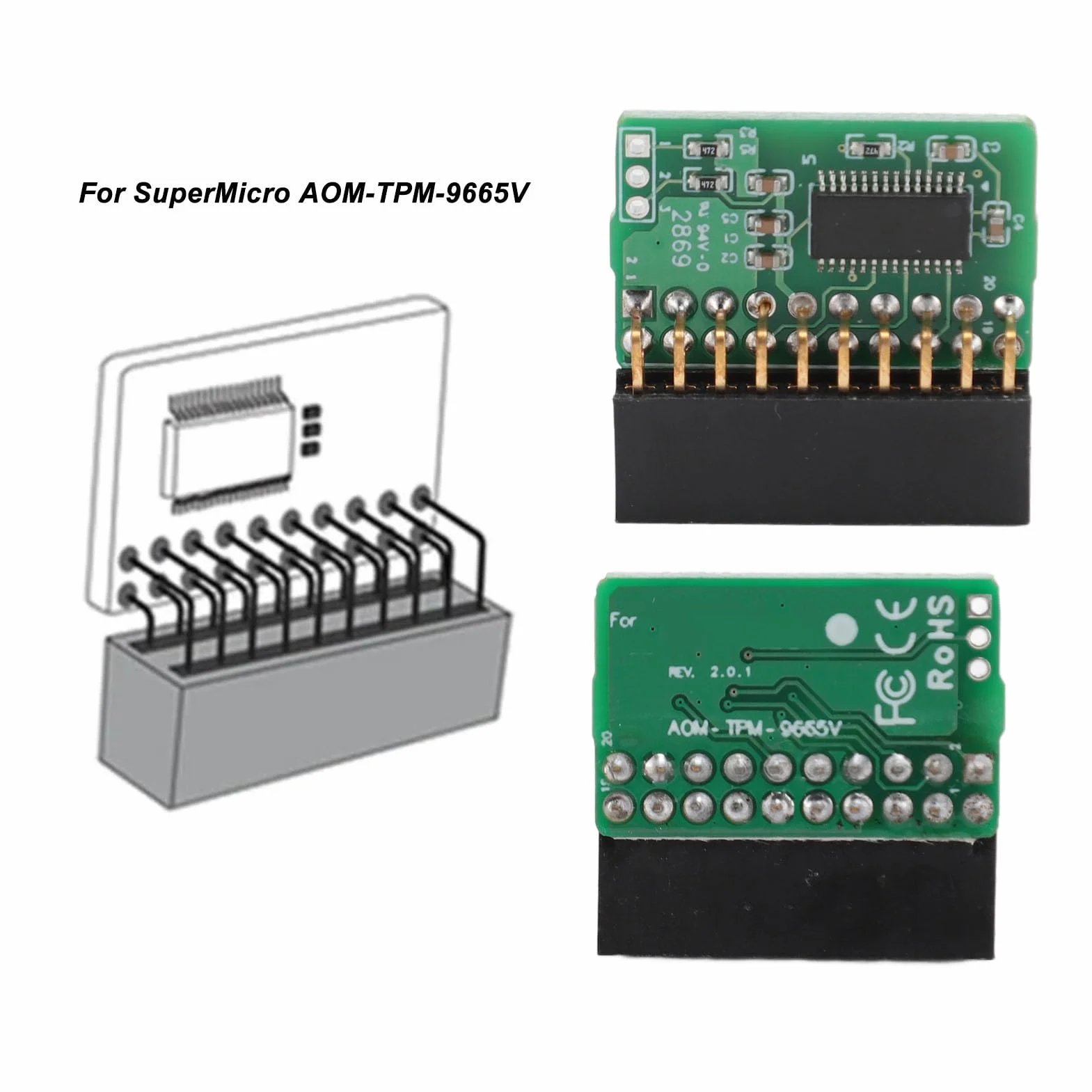 Moduł TPM2.0 Moduł LPC 20Pin dla SuperMicro AOM TPM 9665V TCG 2.0, Wymienny moduł Bezpieczeństwa TPM 2.0, łatwa Instalacja, Konstrukcja Pionowa