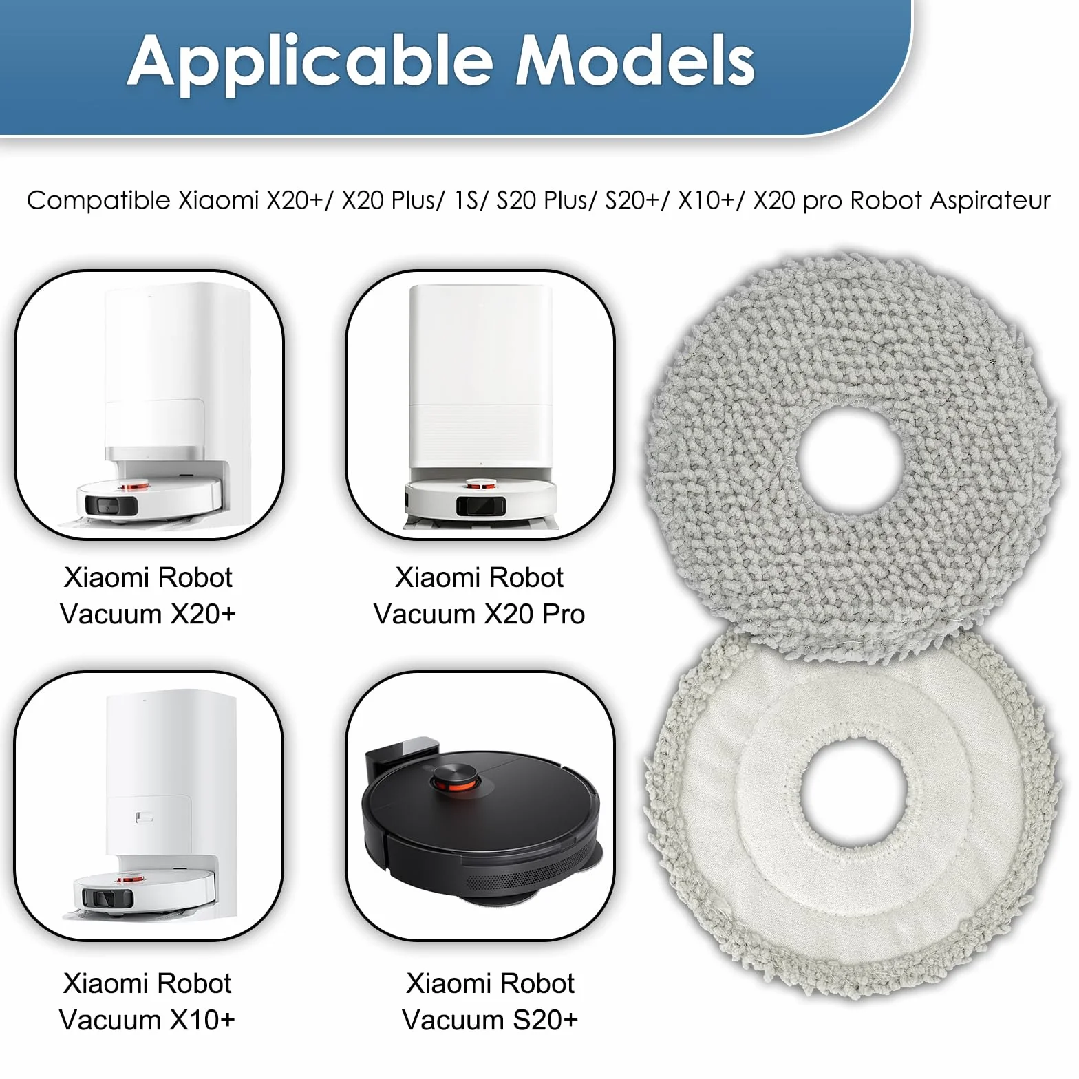 (6 sztuk) X20+ zapasowe podkładki do mopa, kompatybilne z Xiaomi X20+/ X20 Plus/ 1S/ S20 Plus / S20+/ X10+/ X20 Pro