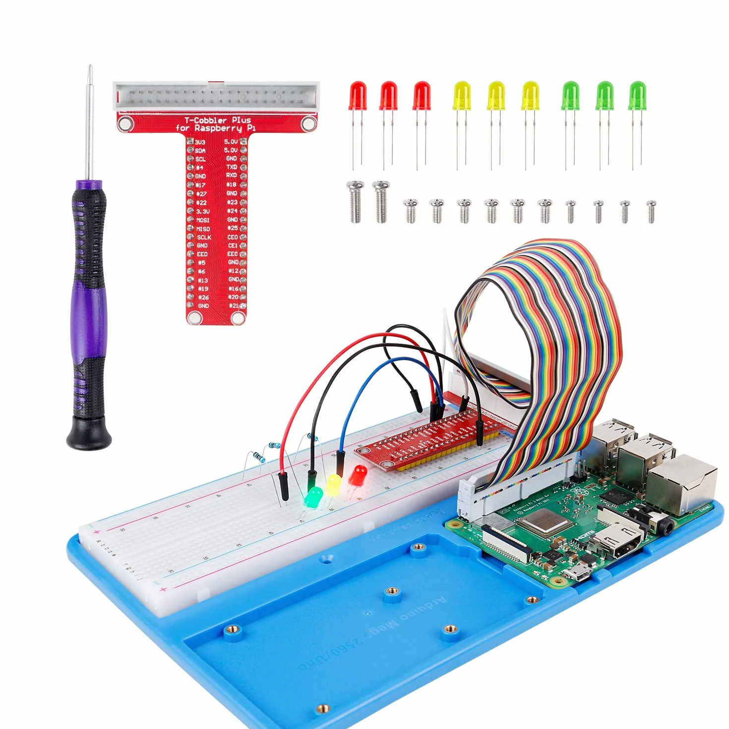 SUNFOUNDER Zestaw Breadboard Kit RAB Holder, 830 Points Solderless Circuit Breadboard, przewody skoczkowe, LED, rezystory kompatybilne z Arduino R3, Mega i Raspberry Pi 4B 3B+/3B, 2 Model B i 1 Model