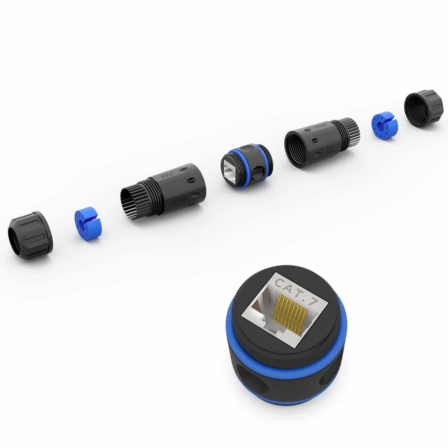 hb-digital 1 x RJ45 złącze kabla krosowego, CAT. 7 OUTDOOR IP68, wodoszczelne złącze Ethernet, kabel sieciowy, adapter LAN przedłużacz gniazdo RJ45 (8P8C) STP AWG26-22, na zewnątrz, kolor czarny