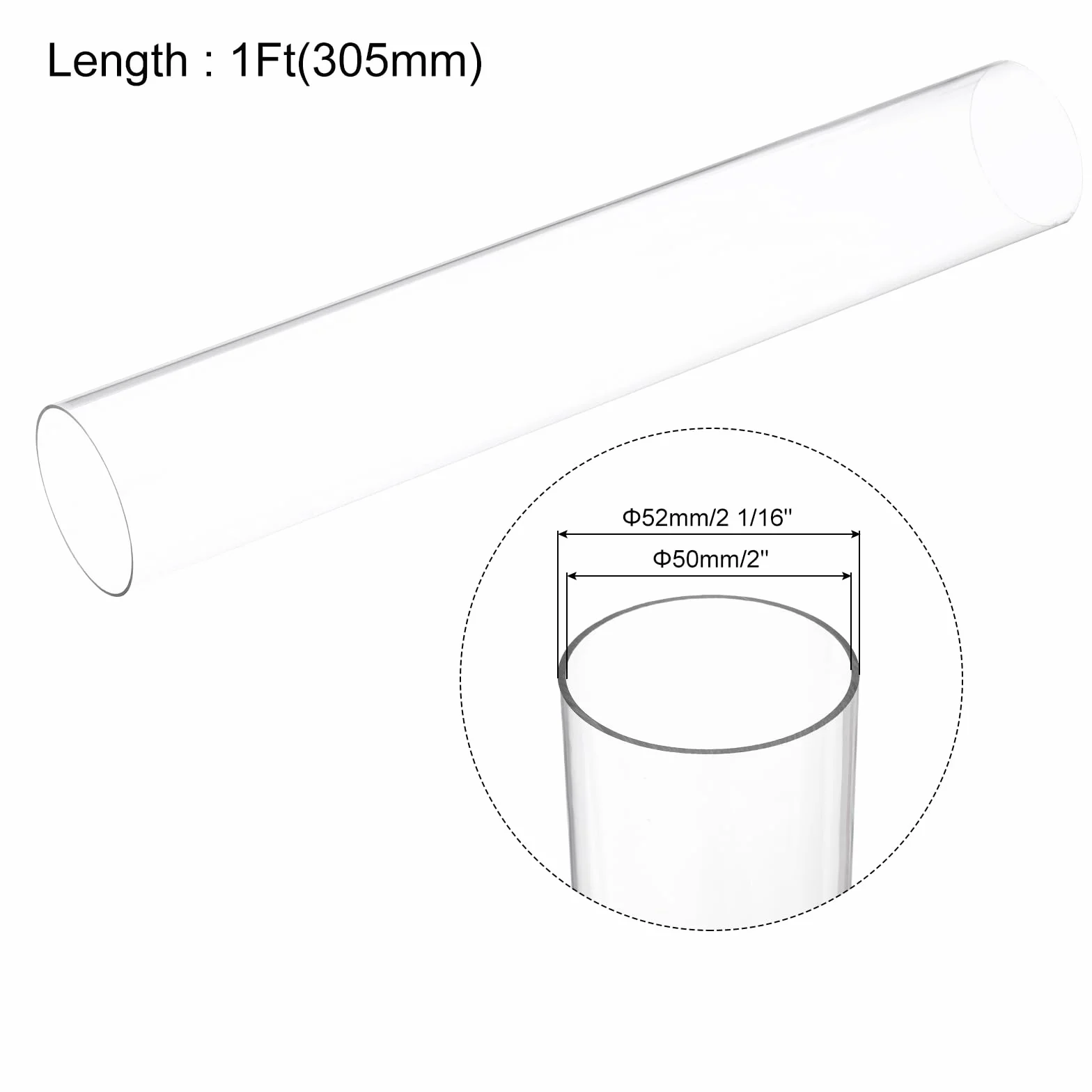 QUARKZMAN Przezroczyste sztywne rury 2 cale (50 mm) ID x 2 1/16 cala (52 mm) OD x 1 stopka (305 mm) długość okrągła rura poliwęglanowa z tworzywa sztucznego
