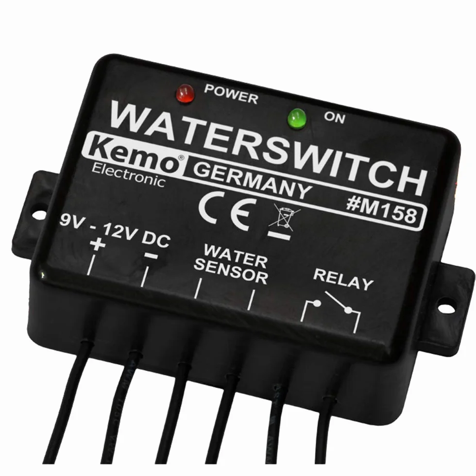Kemo M158 czujnik wody 9-12 V/DC przekaźnik sterowanie syrenami LED pobór prądu <10 mA