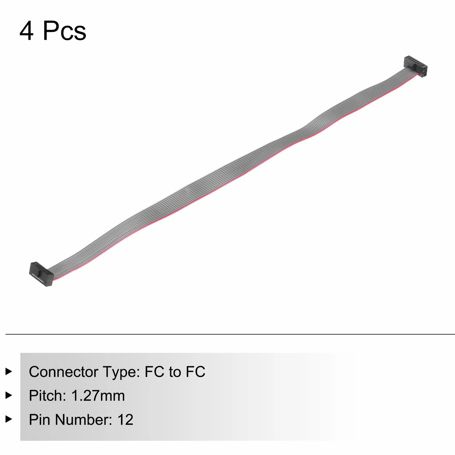 QUARKZMAN IDC 12-biegunowy płaski kabel taśmowy, 1,27 mm Pitch FC na wtyczkę FC, długość 20 cm, szary przewód zworkowy do komputera LED DVD, 4 sztuki