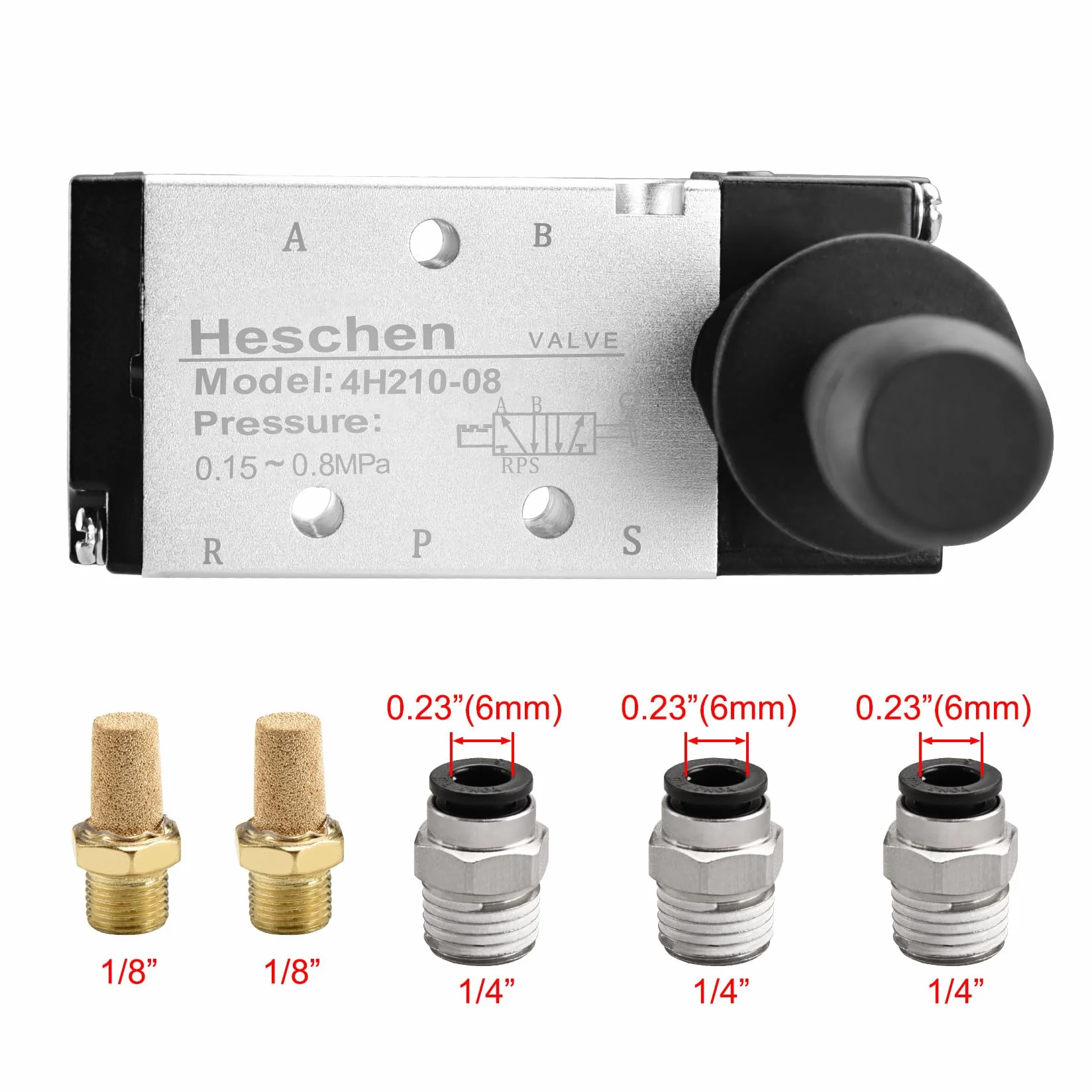Heschen Pneumatyczny ręczny zawór mechaniczny 4H210-08 2-pozycyjny 5-drożny PT1/4 sterowanie ręczne Push-Pull z łącznikami i tłumikiem