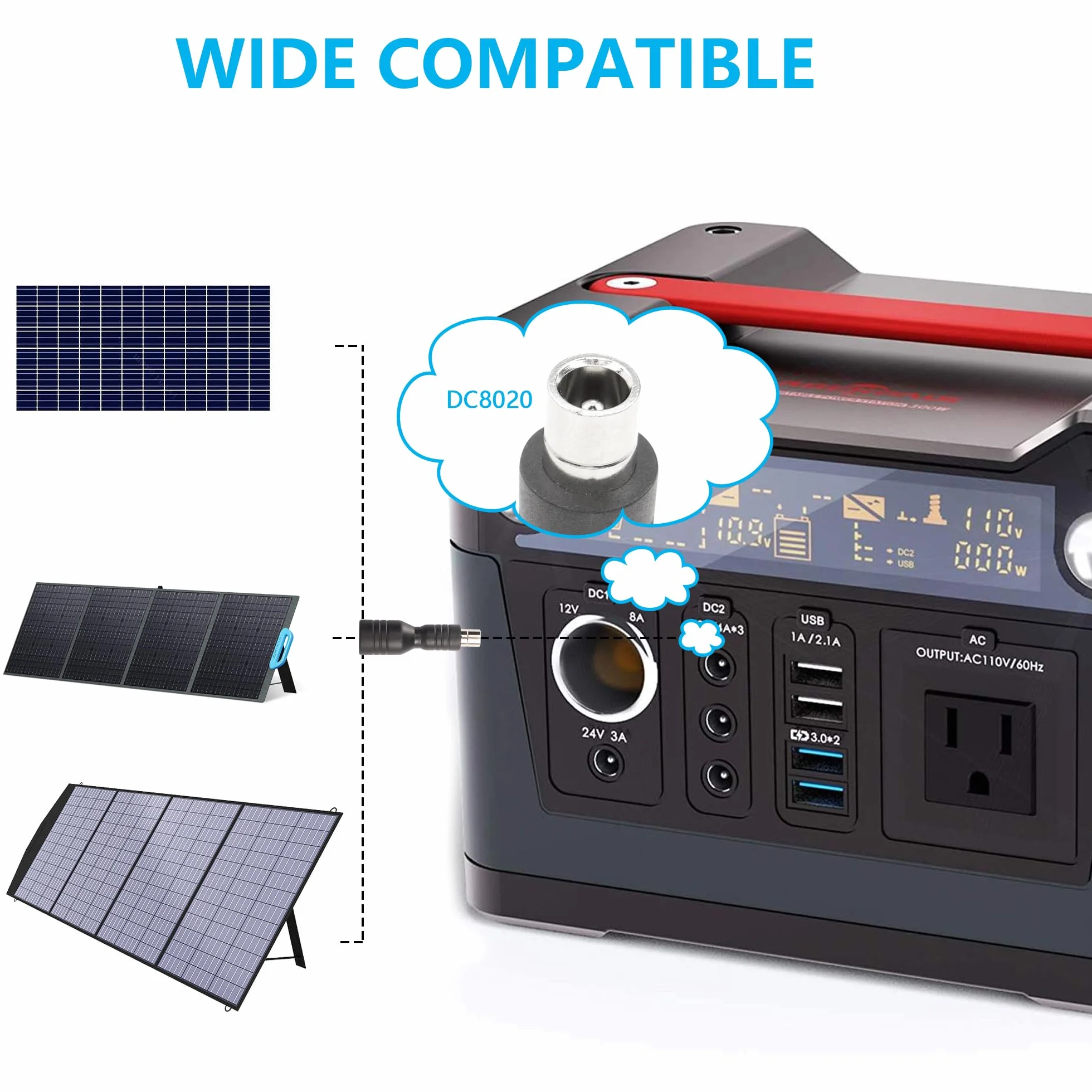 SinLoon Adapter DC7909 na DC8020, żeński na męski, 200 W, do Solar Power Station Explorer 1500, 2 szt.