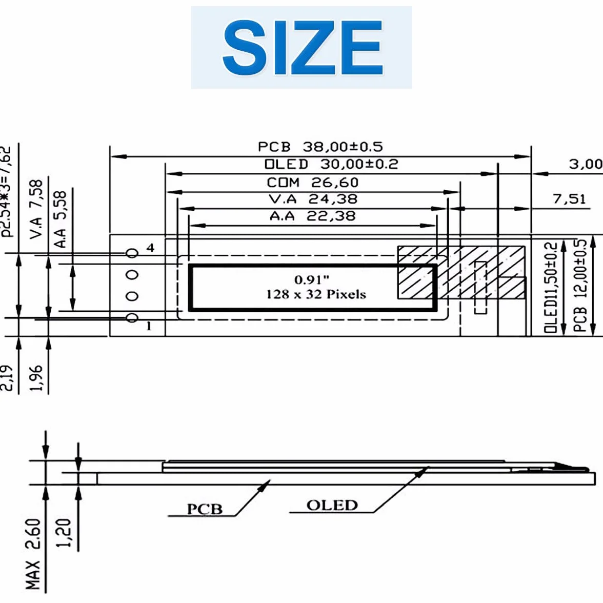 Wyświetlacz OLED 0,91", 128 x 32 piksele, I2C OLED, moduł wyświetlacza, sterownik, mały moduł DC 3,3 V do 5 V, białe znaki, kompatybilny z Arduino (5 sztuk)