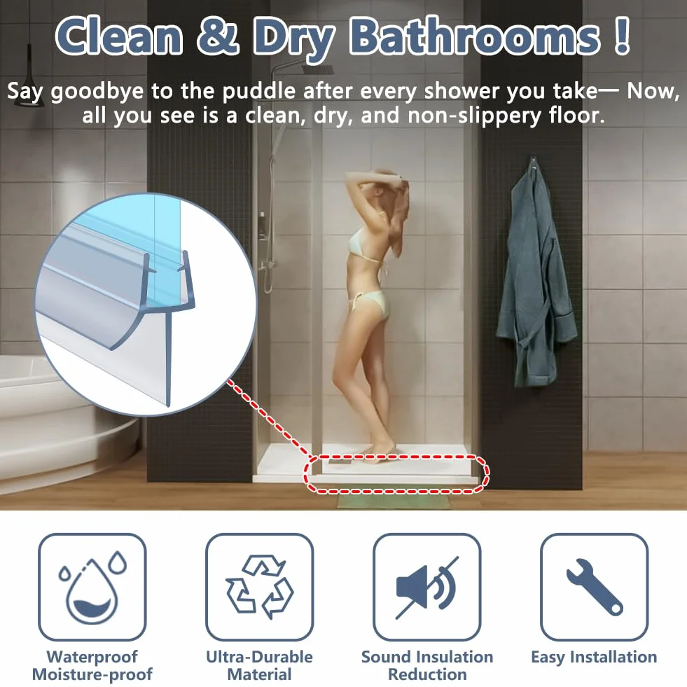 FLINTRONIC Drzwi szklane do kabiny prysznicowej pasy zatrzymujące wodę 60 cm 2 sztuki