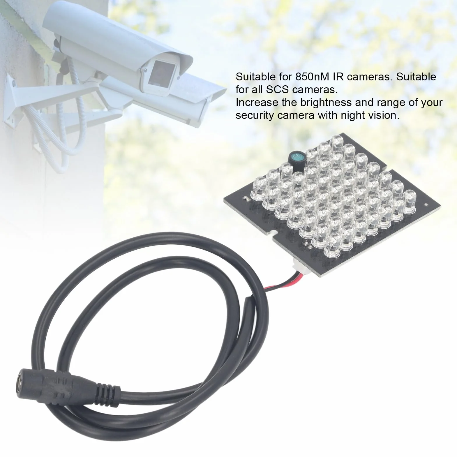 Lampa IR Oświetlacz Podczerwień 850nm 48 Koralików LED DC12V Noktowizyjna do Wnętrz i na Zewnątrz