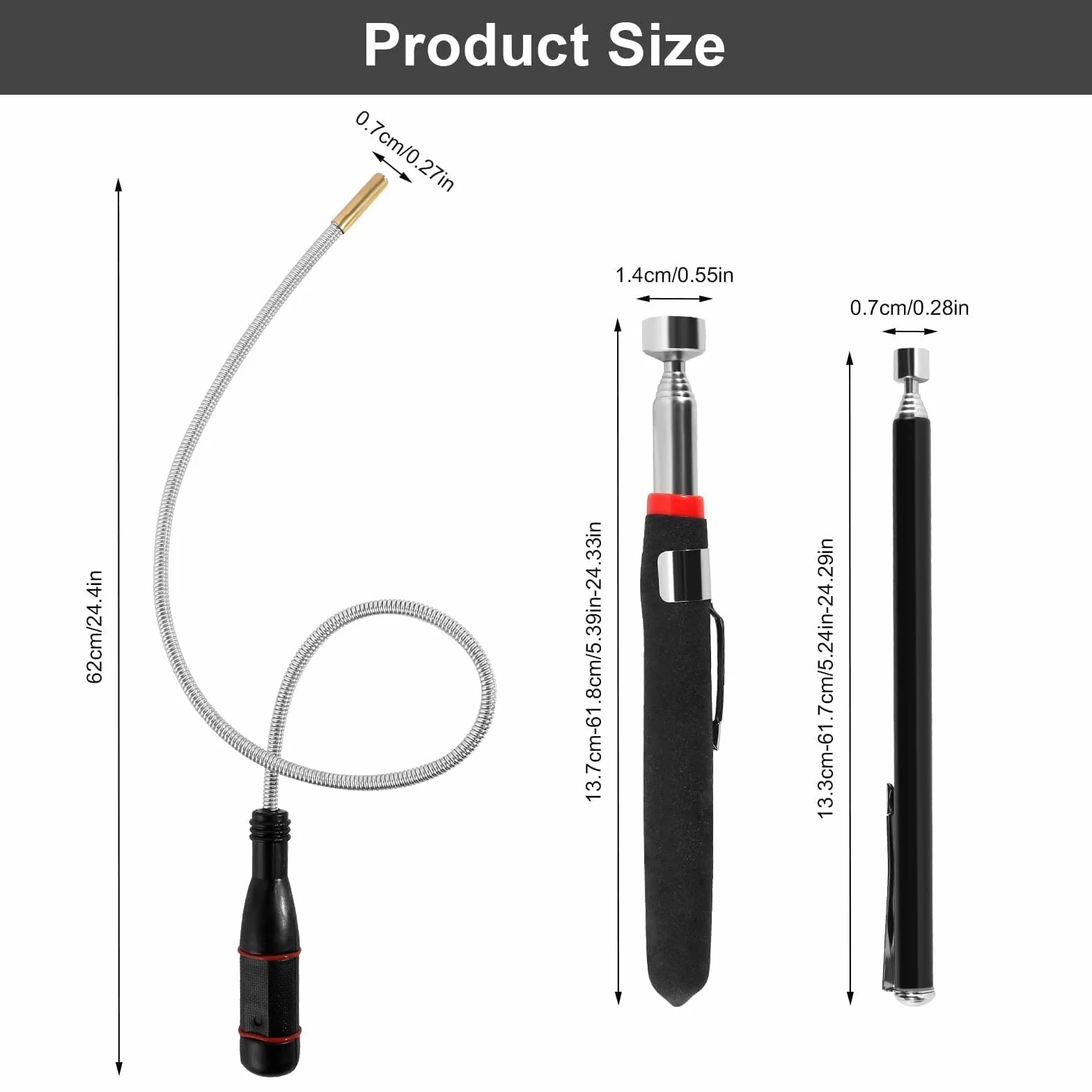prota Elastyczny podnośnik magnetyczny Magnetyczny chwytak prętowy 50cm, 3 sztuki Magnetyczny pręt teleskopowy Teleskopowy pręt magnetyczny, Przenośny Giętki chwytak magnetyczny do podnoszenia małych