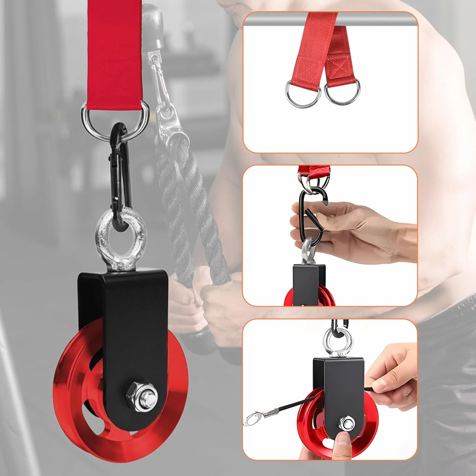 Rolka zwrotna 90 mm z uchwytem mocującym w kształcie litery U do linek nastawnych DIY Gym Sprzęt fitness, czerwony