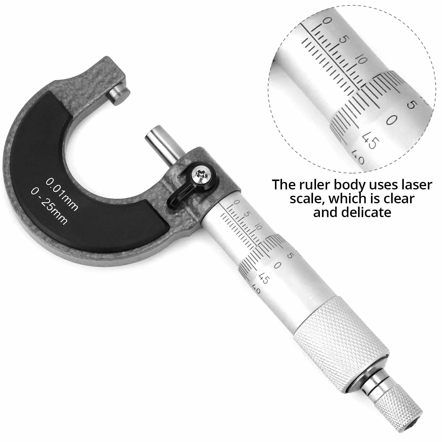 QWORK® Rozmiar śruby zewnętrznej, mikrometr, bardzo dokładny pomiar 0-25 mm, rozdzielczość 0,01 mm