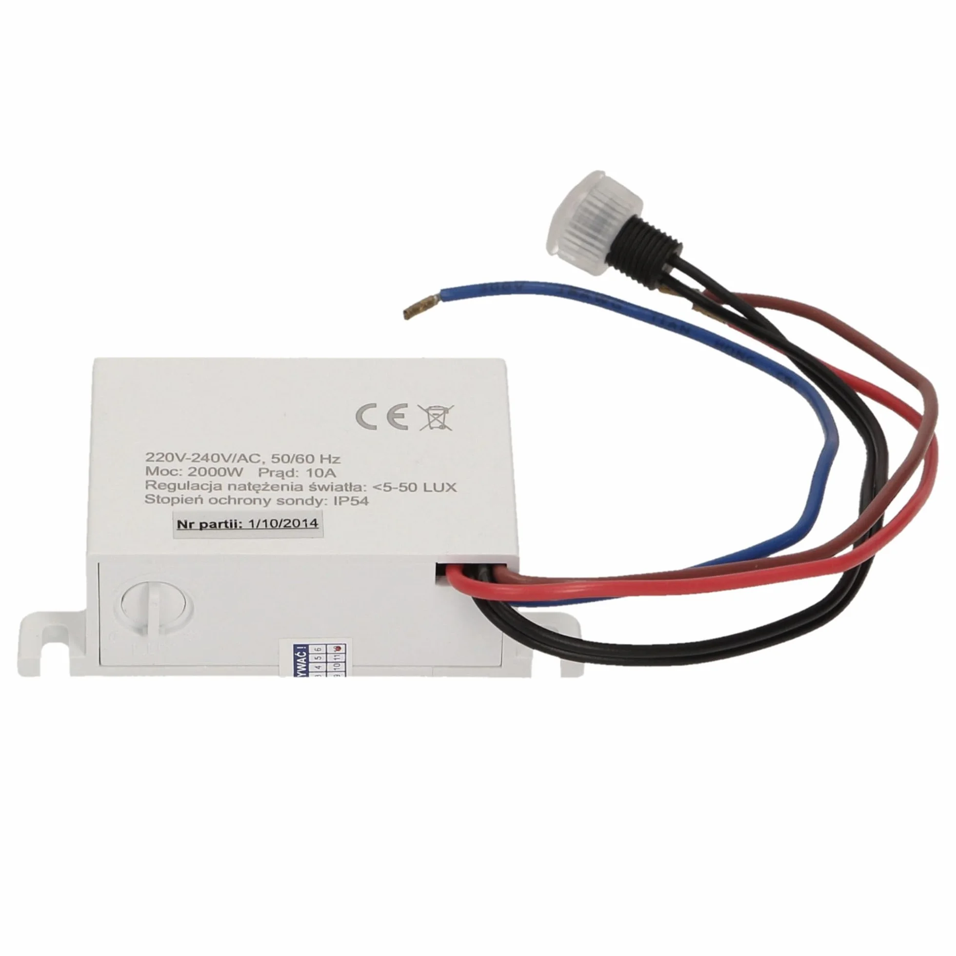 Czujnik Zmierzchowy zz zewnętrzną sondą IP54 mini, 2000W