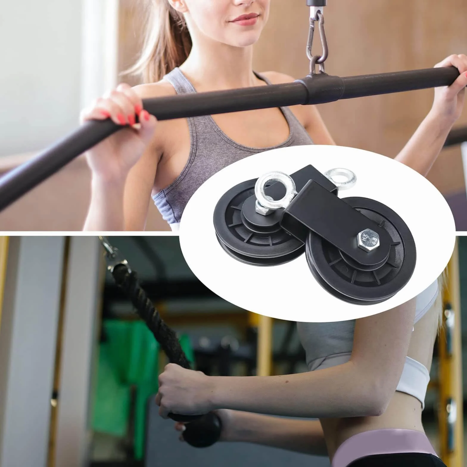 Rolka zwrotna 90 mm do lin 10 mm | udźwig 160 kg, funkcja obrotu 360° i niska głośność | Do urządzeń fitness, leśnictwa, domowego fitness i majsterkowania (2 sztuki)