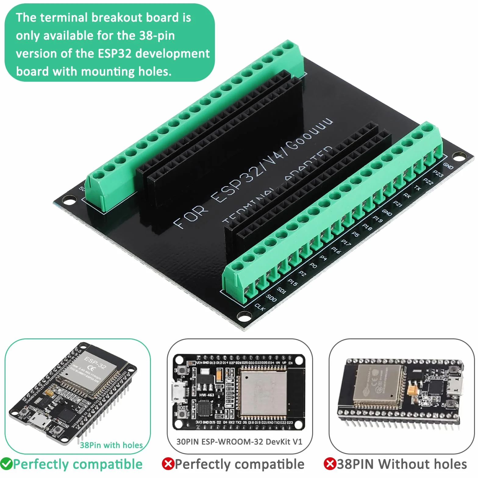 TNSLAND Zestaw 3 szt. ESP32-WROOM-32 Breakout Board 38PIN Shield GPIO deska rozwojowa Terminal Adapter