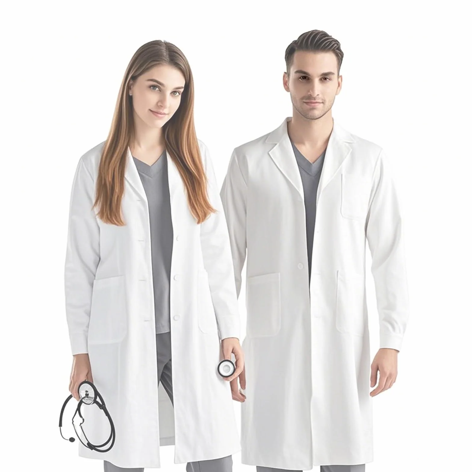 Fartuch laboratoryjny, bawełna, medyczny, długi rękaw, dla mężczyzn i kobiet, z guzikami i 3 kieszeniami, płaszcz laboratoryjny, odzież ochronna na studia, do pracy, laboratorium (XL)