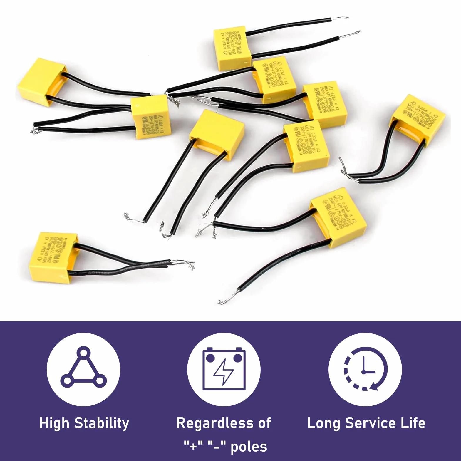 10 szt. Kondensatory bezpieczeństwa 0,33uF 275V X2, kondensator polipropylenowy, kondensatory bezpieczeństwa, kondensatory do elektronicznego obejścia, idealne do urządzeń domowych i projektów DIY