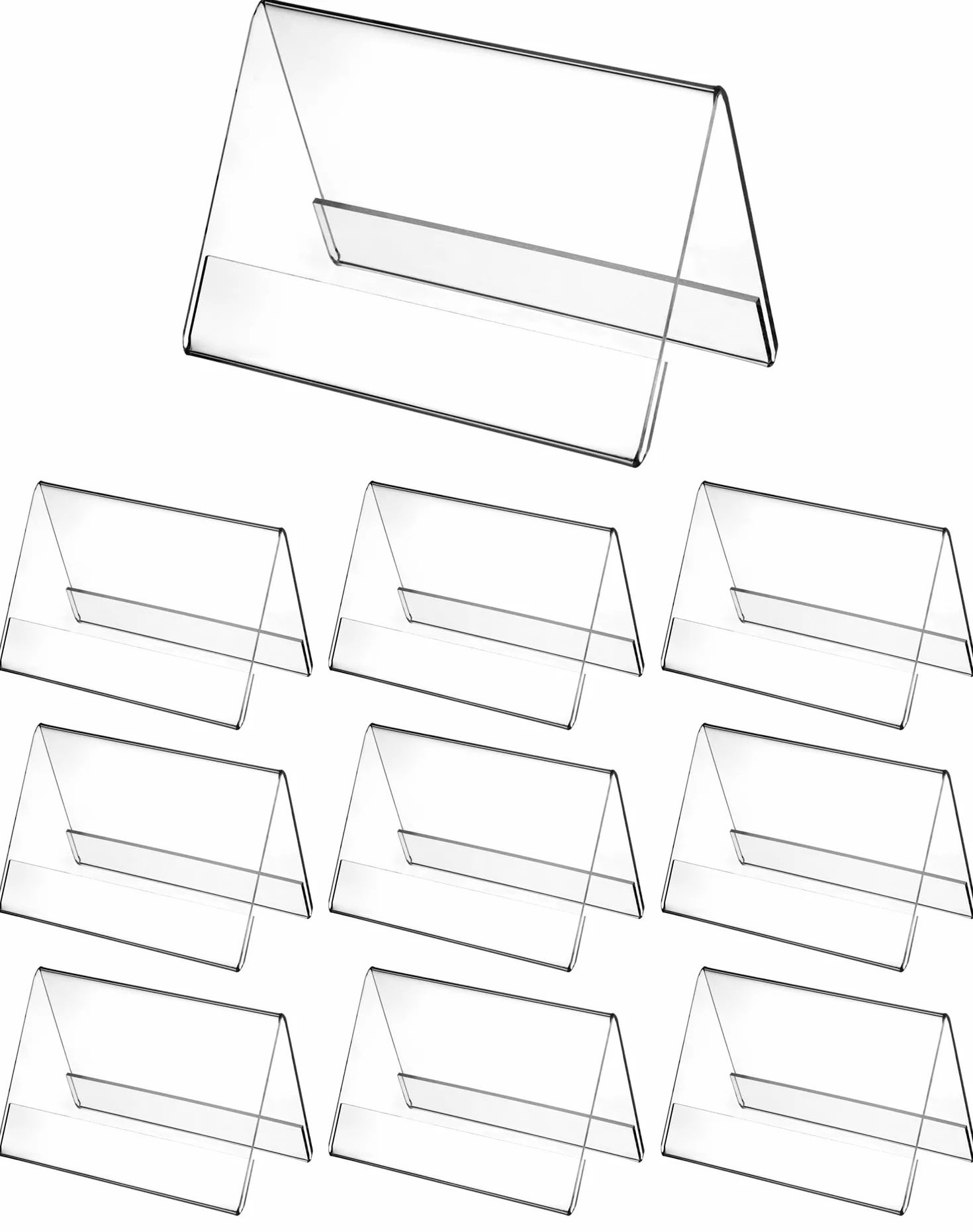 QWORK® 10 sztuk, akrylowy stojak na tabliczki stołowe o wymiarach 10 x 6 cm, pogrubiony kształt dachu o grubości 2 mm Dwustronny ekspozytor stołowy na plakietkę z nazwą i ceną