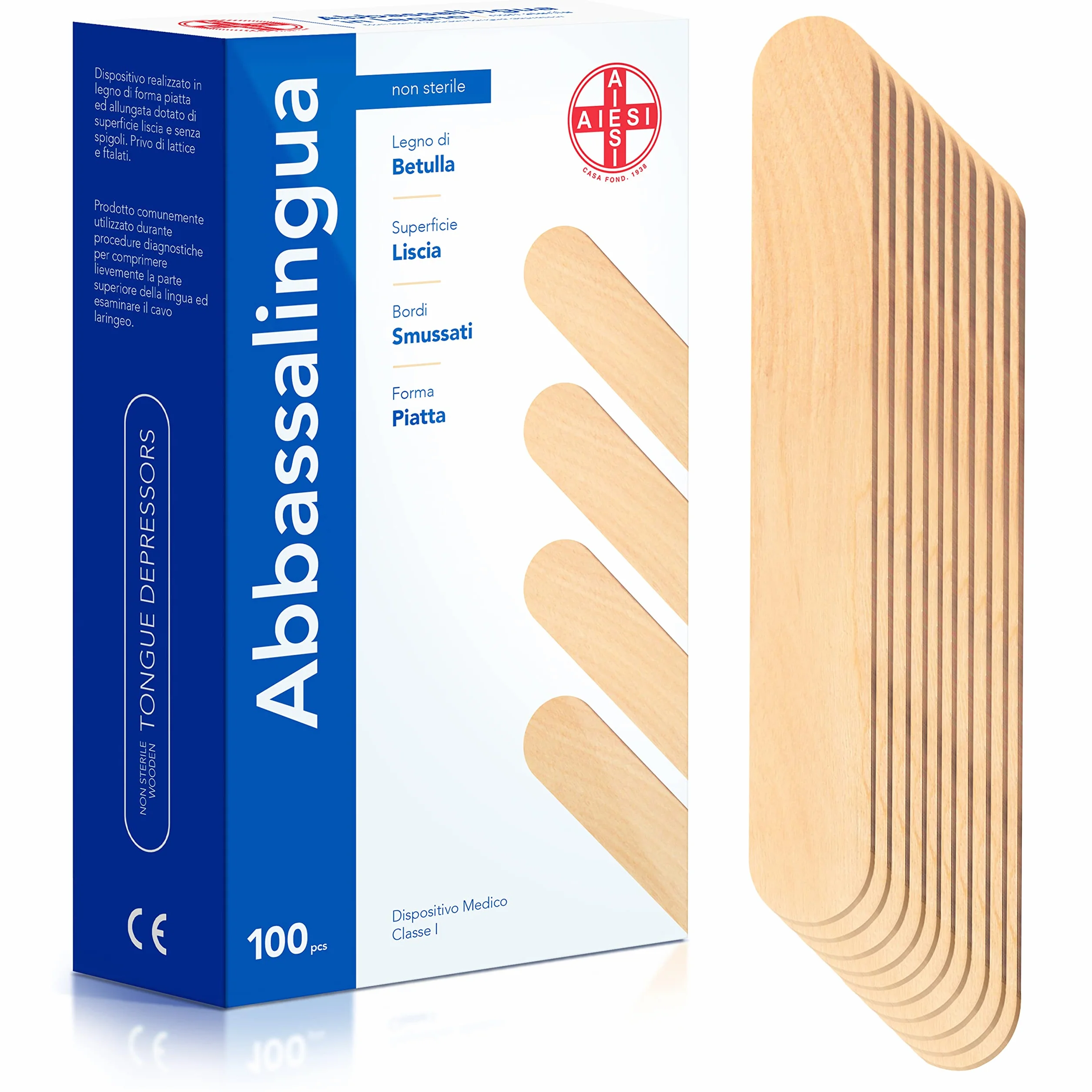 AIESI® Szpatułka drewniana jednorazowa NIESTERYLNA (100 sztuk), Szpatułki drewniane do depilacji
