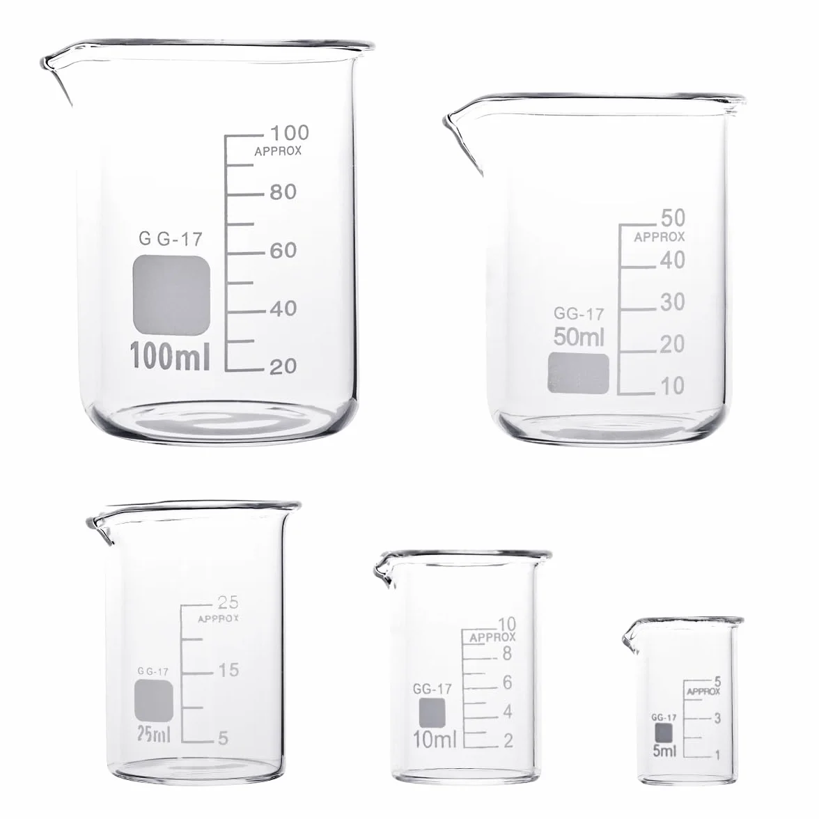 5 szt. szklanka do kubków 100 ml 50 ml 25 ml 10 ml 5 ml szklanka miarka chemia szklanka kubek szkło borokrzemowe kubek do laboratorium
