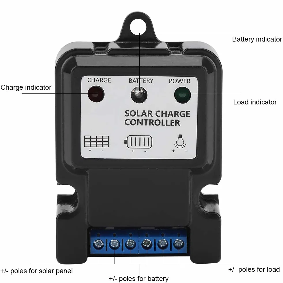 Zerodis Kontroler Ładowania Słonecznego PWM 10A 6V/12V DHS-5S6V Czarny