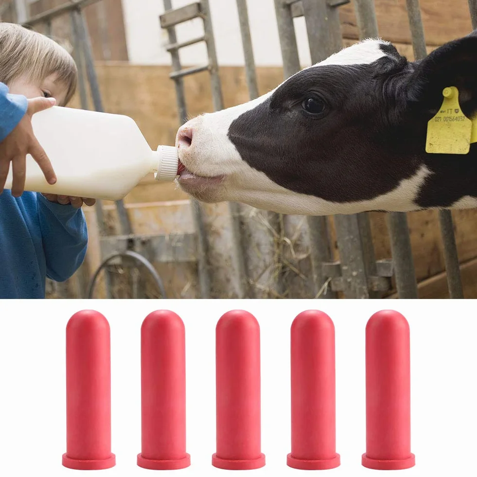 5PCS Farm Animal Feeding Milk Nippel, 10 cm lange Gummimilch-Trinknippel für Little Cot Calf Livestock