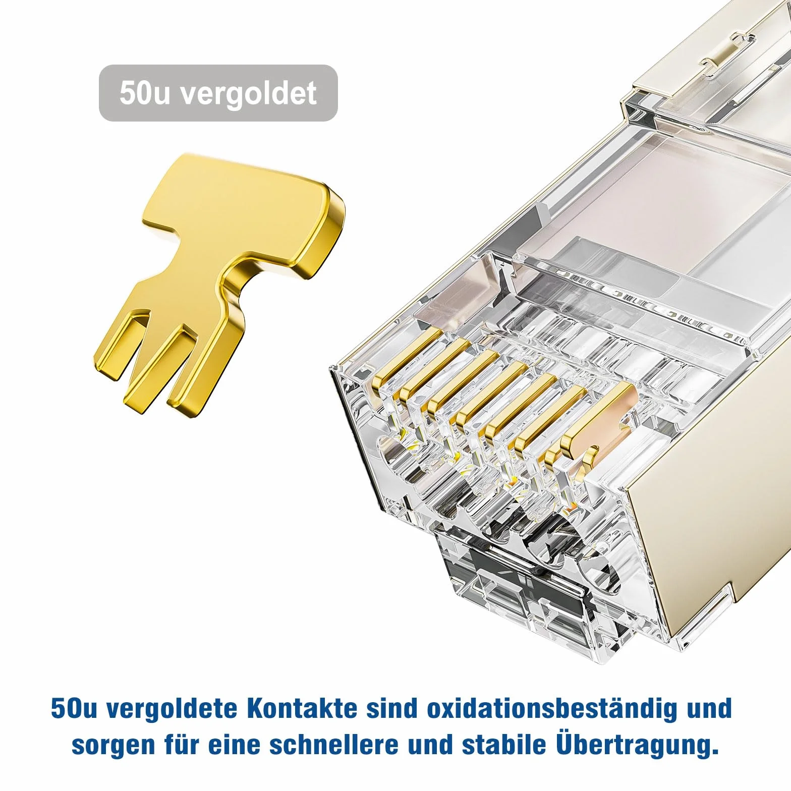 FGB 10Gbps Wtyczka RJ45 CAT 7 CAT 6A, zestaw 10 sztuk wtyczek sieciowych, przelotowa i ekranowana, złocony 50μ, wtyk Lan do kabla instalacyjnego AWG23 POE