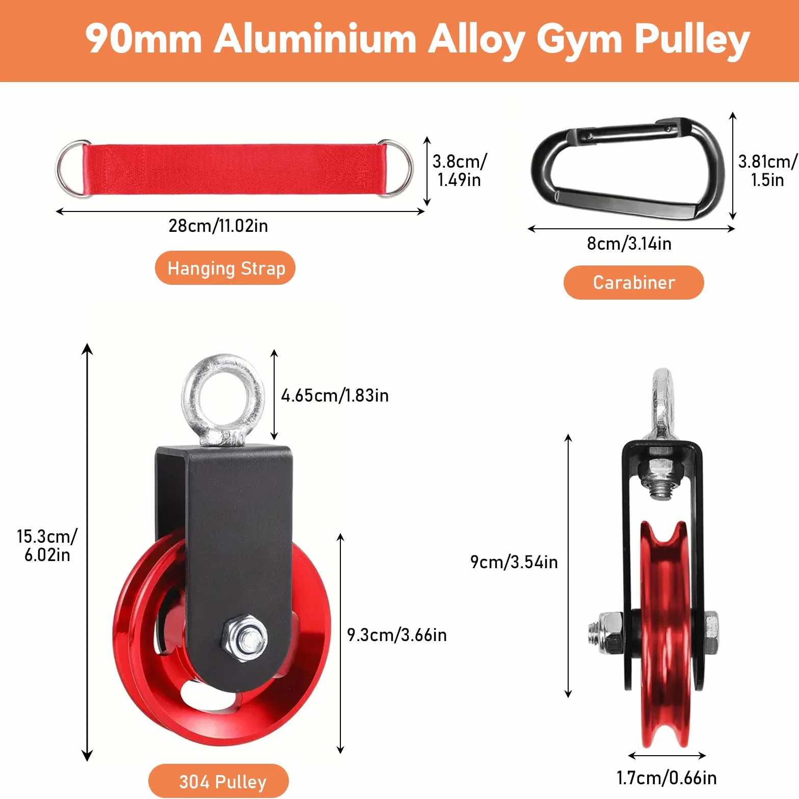Rolka zwrotna 90 mm z uchwytem mocującym w kształcie litery U do linek nastawnych DIY Gym Sprzęt fitness, czerwony