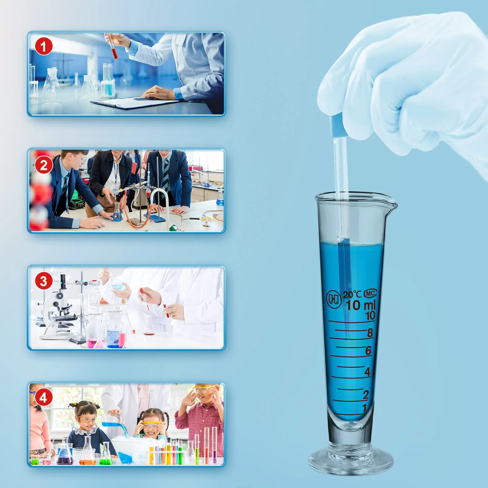 iplusmile Miarka 10 ml szklana miarka do laboratoryjnego kubka stożkowego płynu pomiarowego z dzióbkiem z szeroką szyjką ze szkła z miarką metryczną