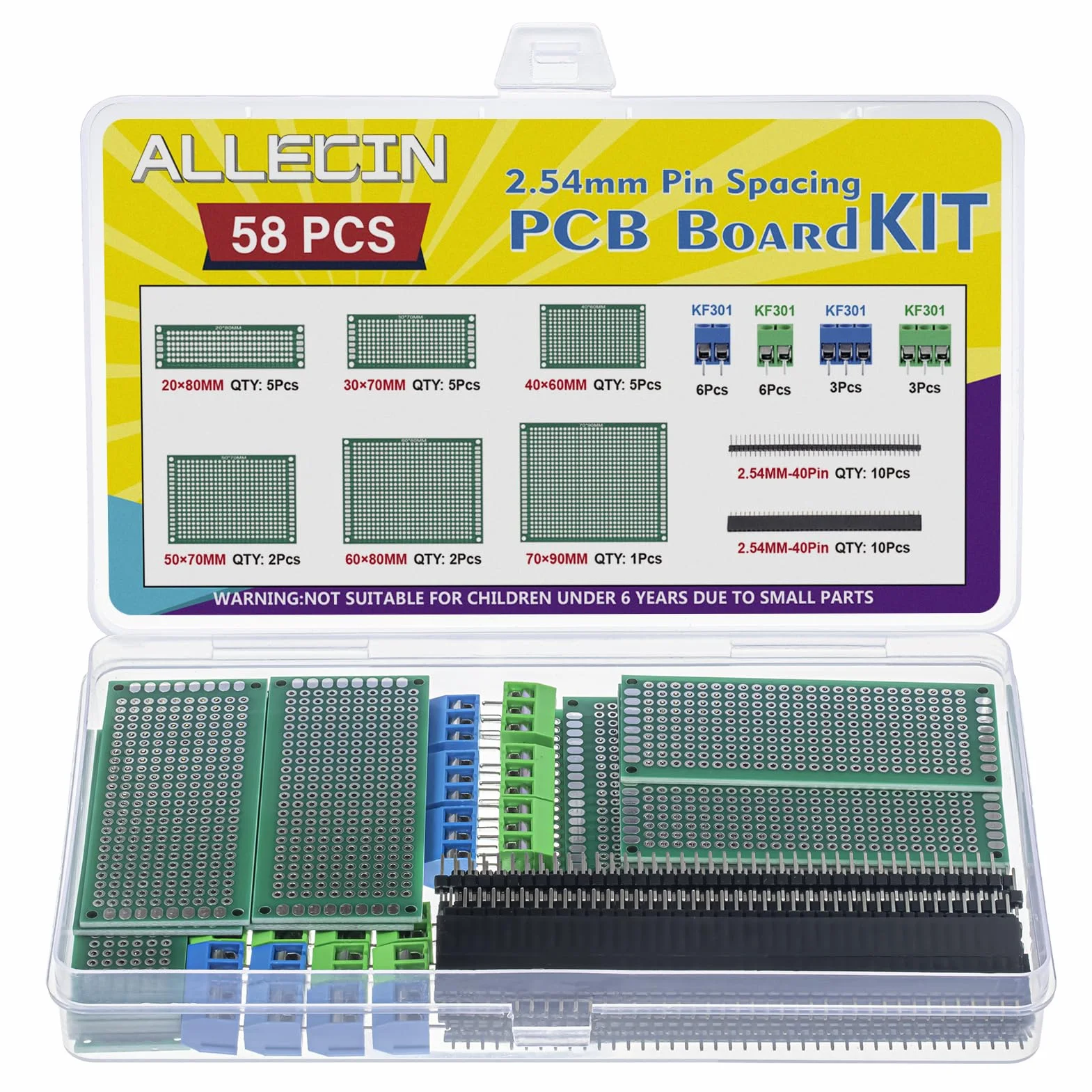 Zestaw Basetta Millefori płytka PCB 20 sztuk dwustronna płytka drukowana prototyp 20 szt. złączy męskich żeńskich 40 pinów nagłówek 18 sztuk 2 pinów 3 pinów bloku zacisków śrubowych 5 mm (58