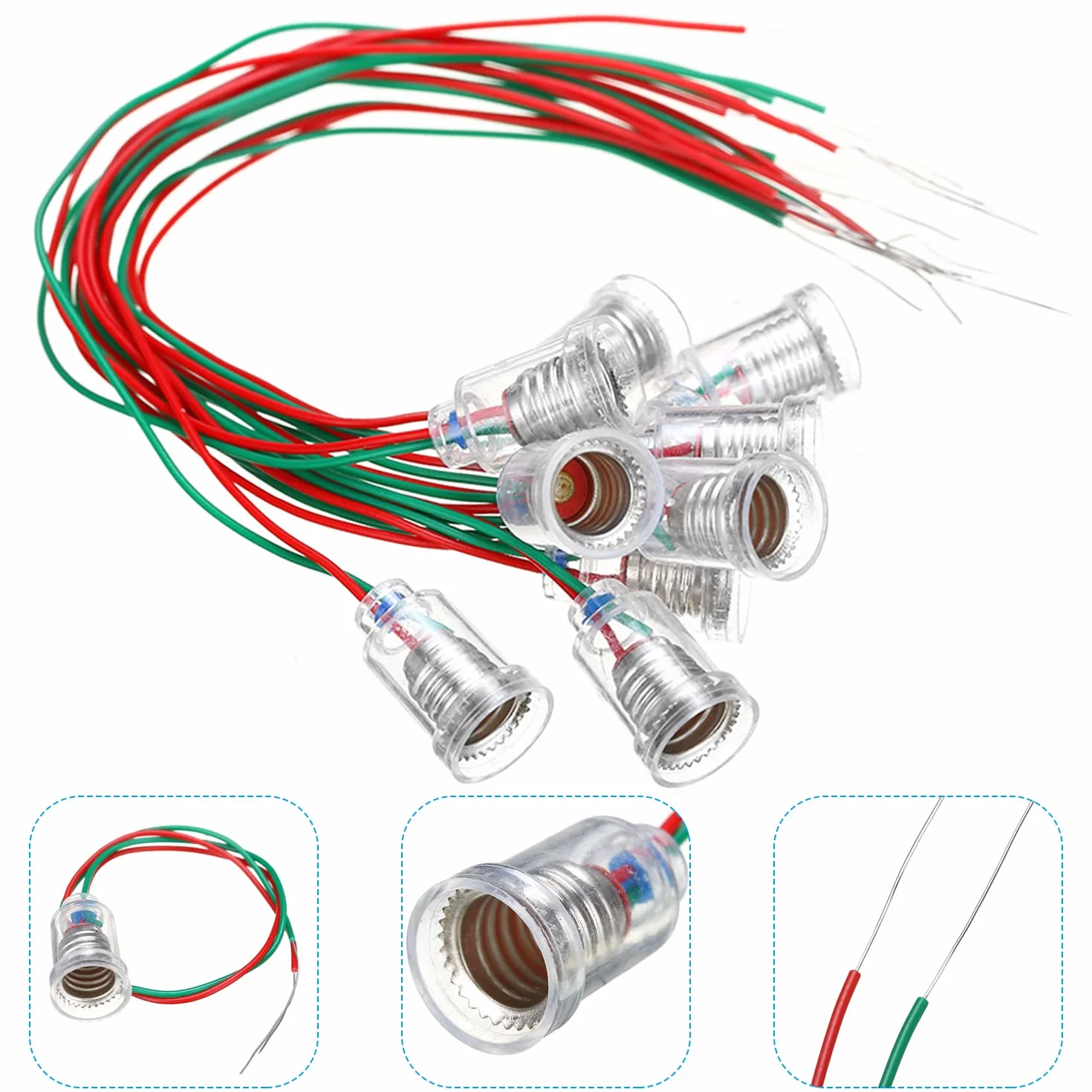 12 sztuk oprawek E10 z kablem E10, oprawka do lamp, mała oprawka z przewodami izolowanymi 25 cm, do eksperymentów z diodami LED, akcesoria do testów elektrycznych