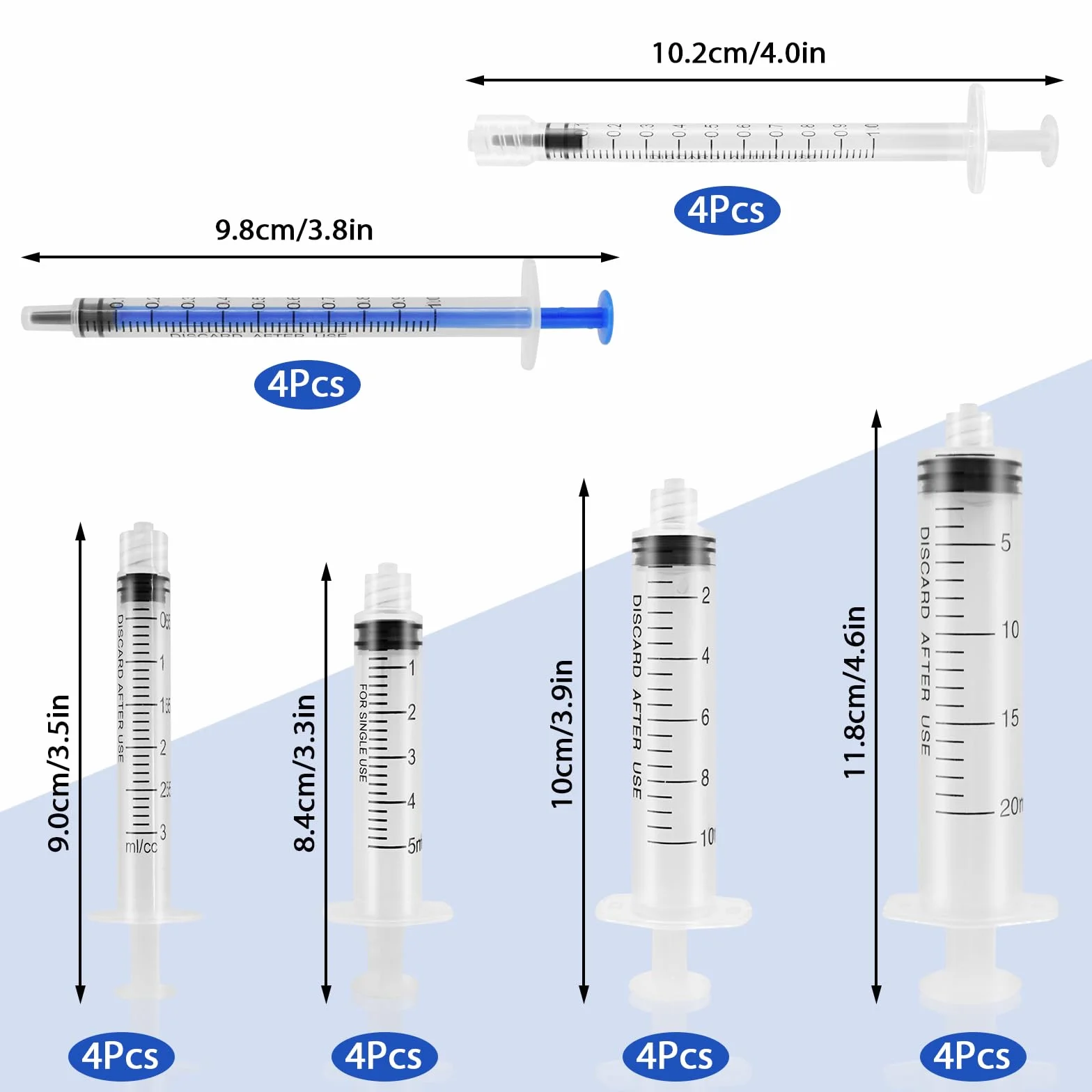 TRUEIN Strzykawki z tępymi igłami, 24 sztuki, 1 ml, 3 ml, 5 ml, 10 ml, 20 ml, z tępymi igłami, 14 Ga 15 Ga 16 Ga 18Ga 20Ga tępe igły i nasadki, strzykawka z tworzywa sztucznego