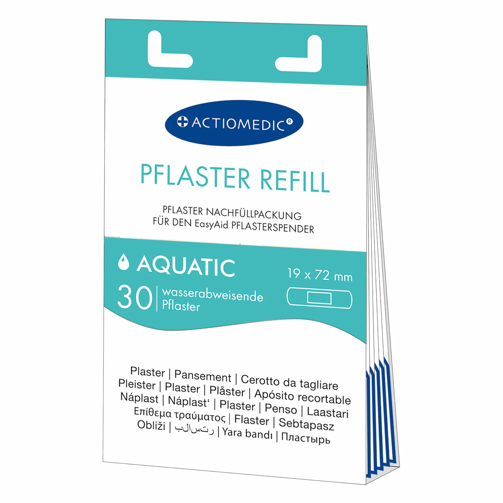ACTIOMEDIC I AQUATIC zestaw do uzupełniania plastrów, 30 sztuk, Kompatybilny z EasyAid Dozownikiem Plastrów, Hipoalergiczne, hydrofobowe opatrunki, Opatrunek na palce dla dzieci i dorosłych