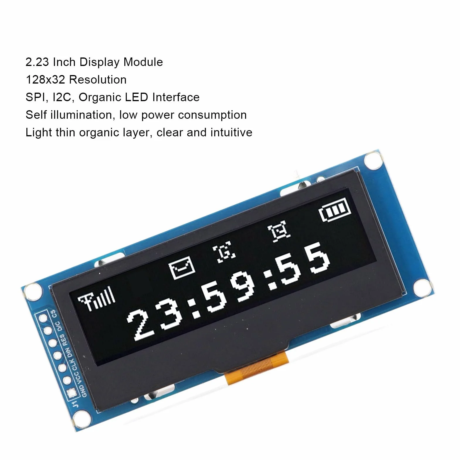 Karta wyświetlacza cyfrowego, interfejs SPI I2C 3,3 V, moduł wyświetlacza 2,23 cala, cienka warstwa organiczna, wysoka elastyczność dla urządzeń elektronicznych do majsterkowania