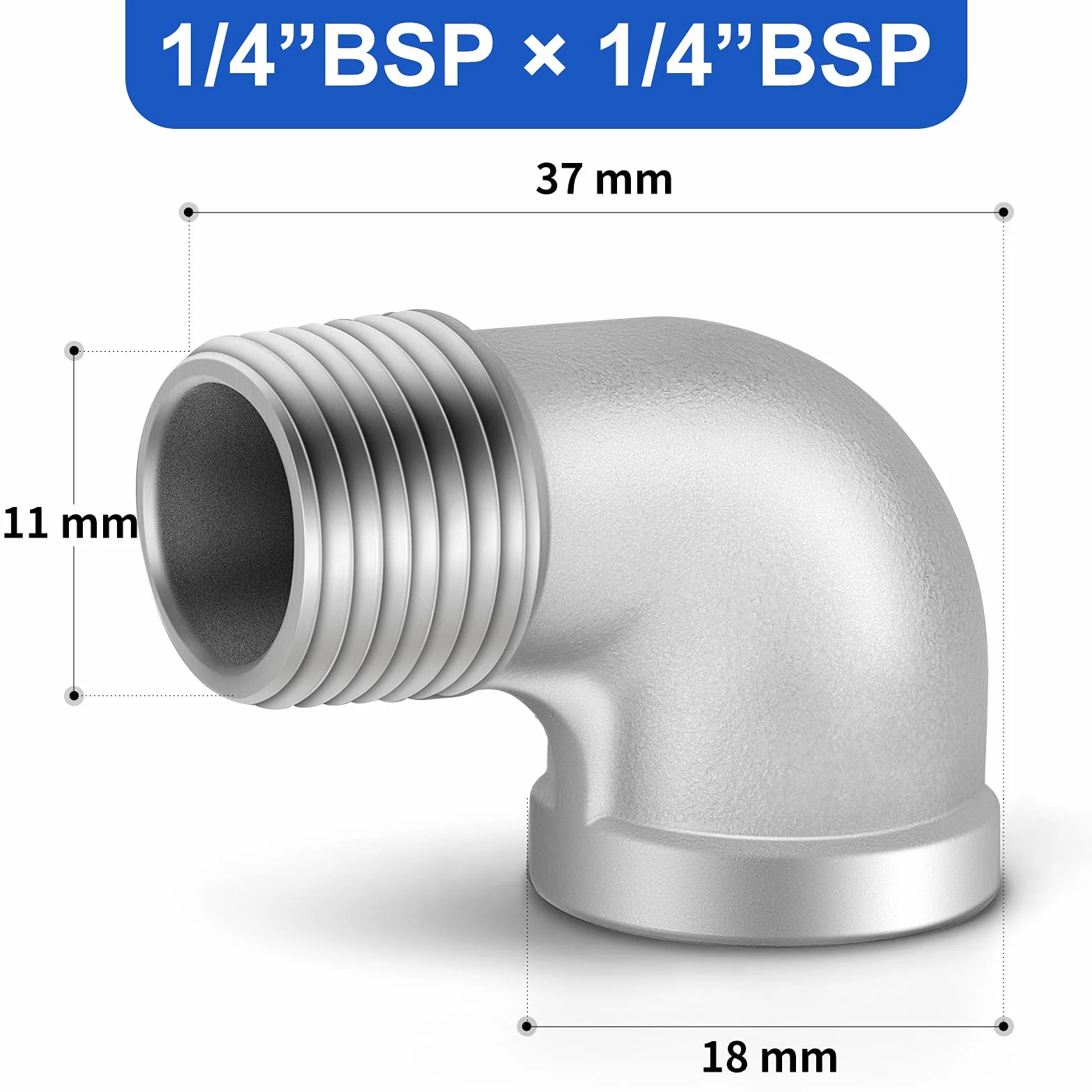 Złącza kolanowe 90° ze stali nierdzewnej 304, BSP 1/4" męskie do 1/4" żeńskie