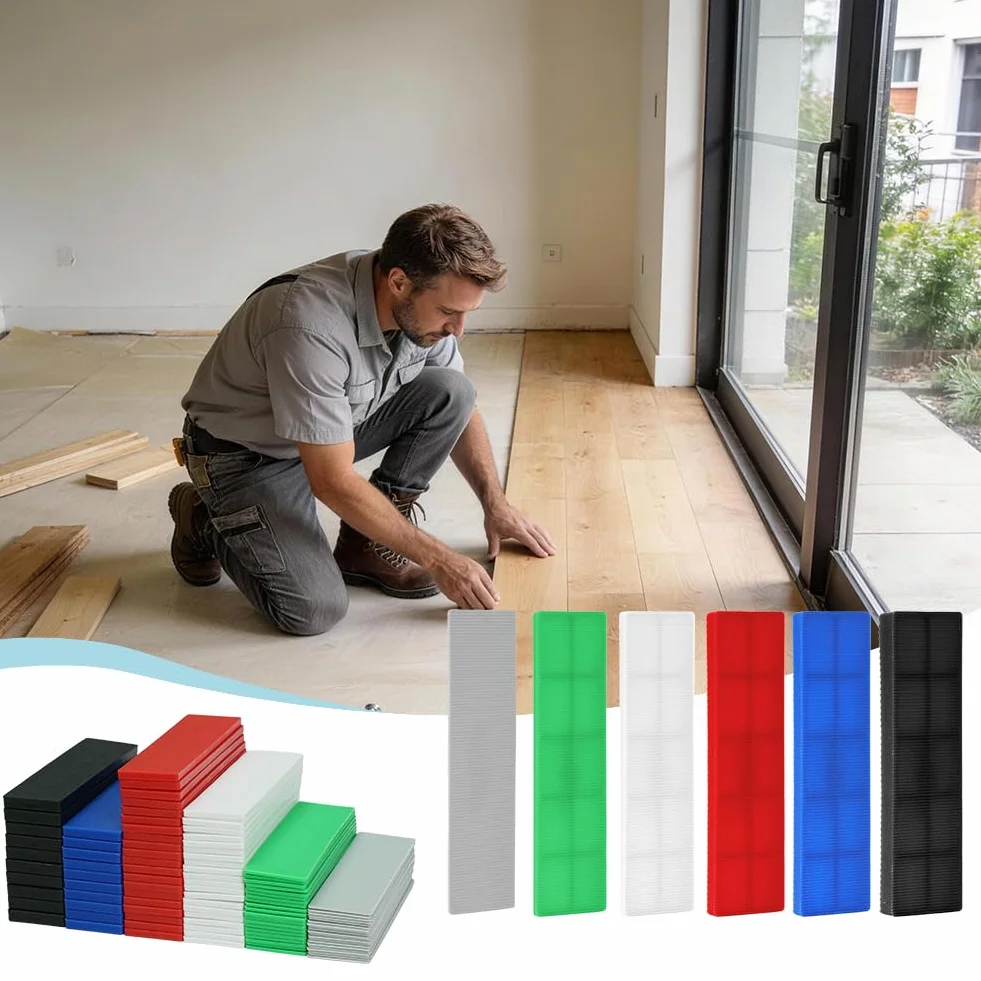 Zestaw podkładek dystansowych z tworzywa sztucznego, 100 szt. 100 x 28 mm x 1-6 mm, płaskie, wielokolorowe, podkładki dystansowe, klocki dystansowe do montażu ramy, wykładzin podłogowych