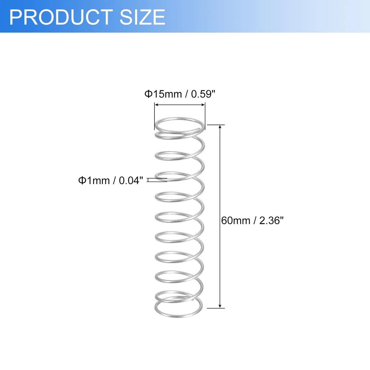 QUARKZMAN 2 szt. Sprężyny dociskowe, średnica drutu 1 mm x średnica 15 mm x długość 60 mm sprężyna przedłużająca stal nierdzewna 304 sprężyny dociskowe długopis kulkowy do naprawy domu, srebrny