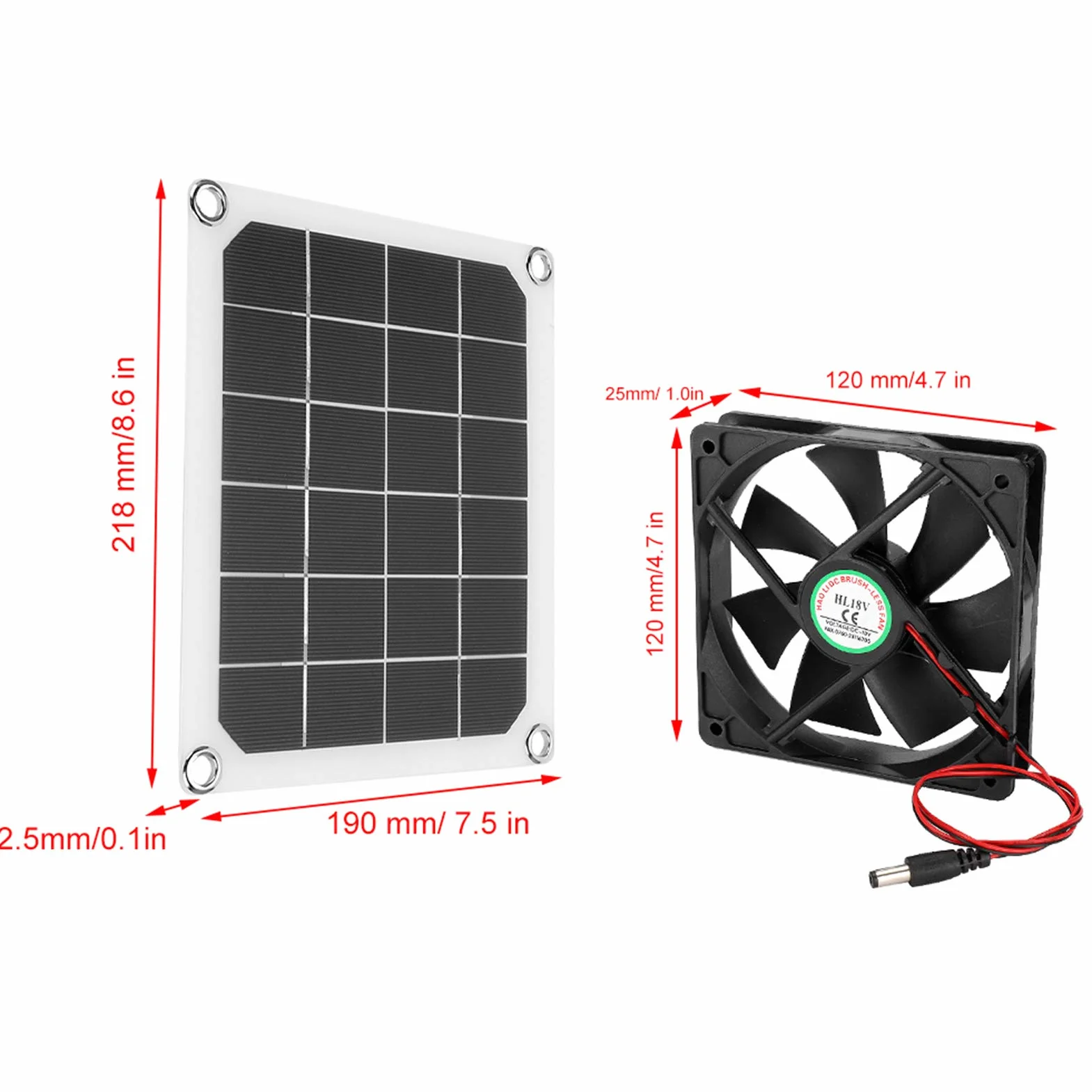 Wentylator Wyciągowy Zasilany Energią Słoneczną, 10W, Przenośny, Wodoodporny IP65, z Panelem Słonecznym i USB, do Kurnika, Szklarni