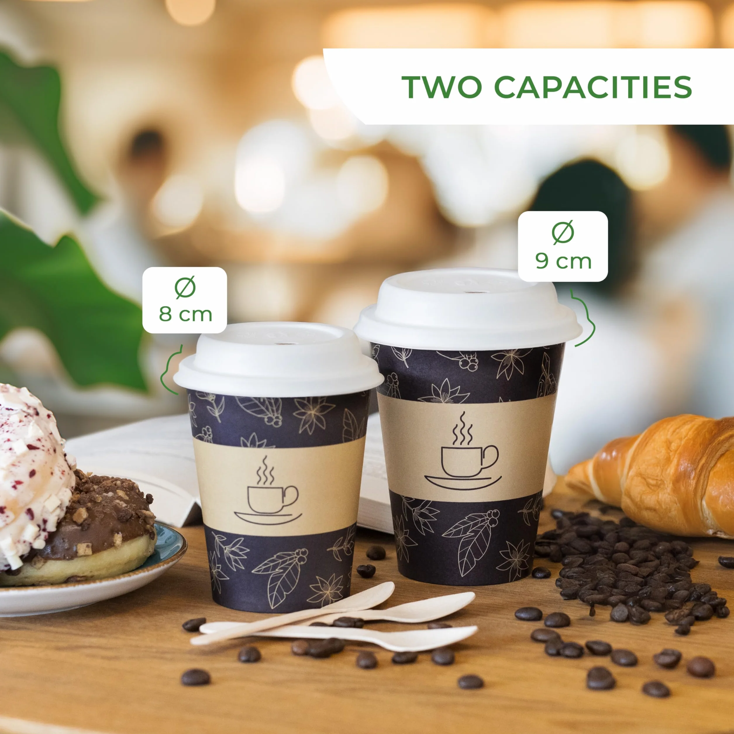Love Nature Pokrywki do papierowych kubków 300 ml, 50 sztuk, pokrywki do jednorazowych kubków z trzciny cukrowej, jednorazowe pokrywki do kubków kawy na wynos, pokrywka z możliwością recyklingu do