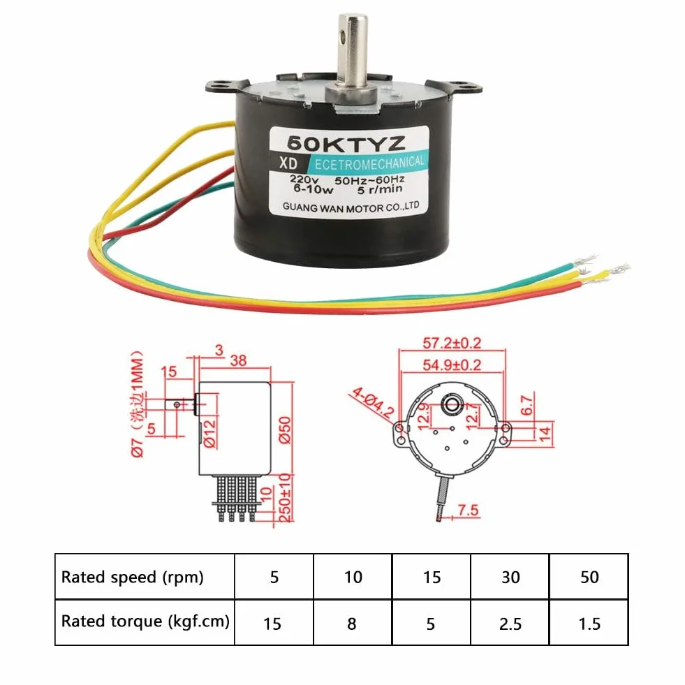 AC 220 (V) 5 obr/min 10 obr/min 15 obr/min 30 obr/min Silnik synchroniczny 50 obr/min, wolnoobrotowy, cichy silnik elektryczny 6-10 W do maszyn przemysłowych, zmywarek (10 obr/min)