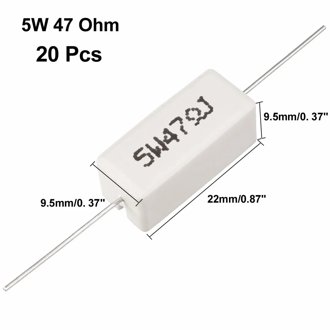 Ruilogod 5W 47 Ohm Moc rezystora Rezystor ceramiczny Cement Axial Lead 20 sztuk Biała